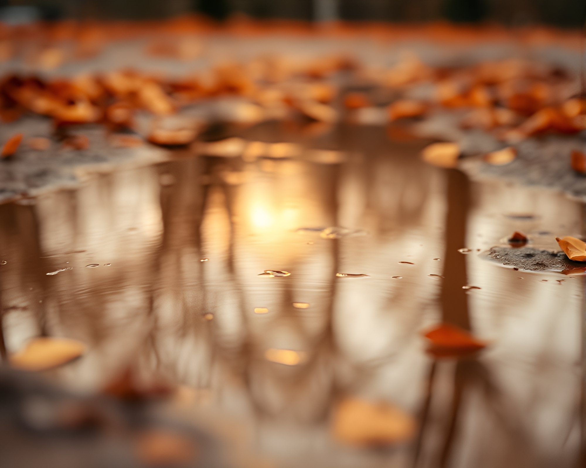 Apple Cider Sunset Reflecting in Puddle – Motion Blur – free AI stock image