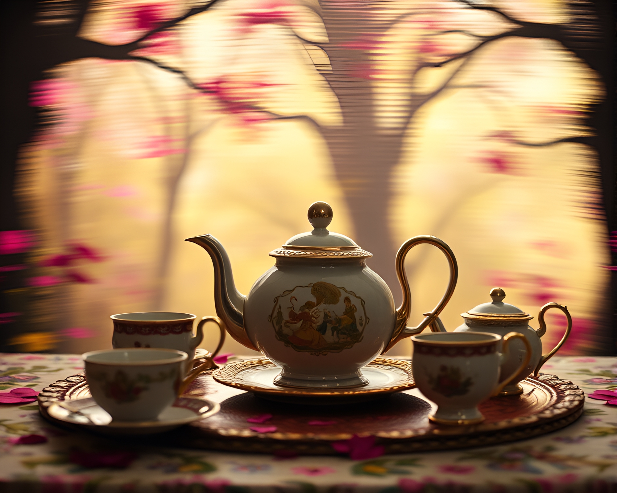 Whimsical Alice Tea Party with Retrowave Aesthetics – free AI stock image