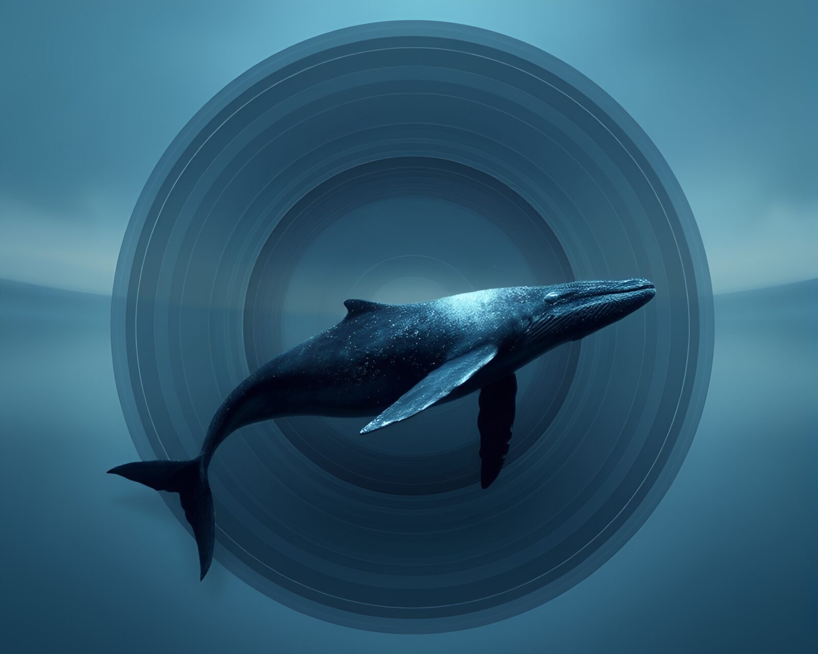 Beautifully depicted deep sea whale in digital twilight haze