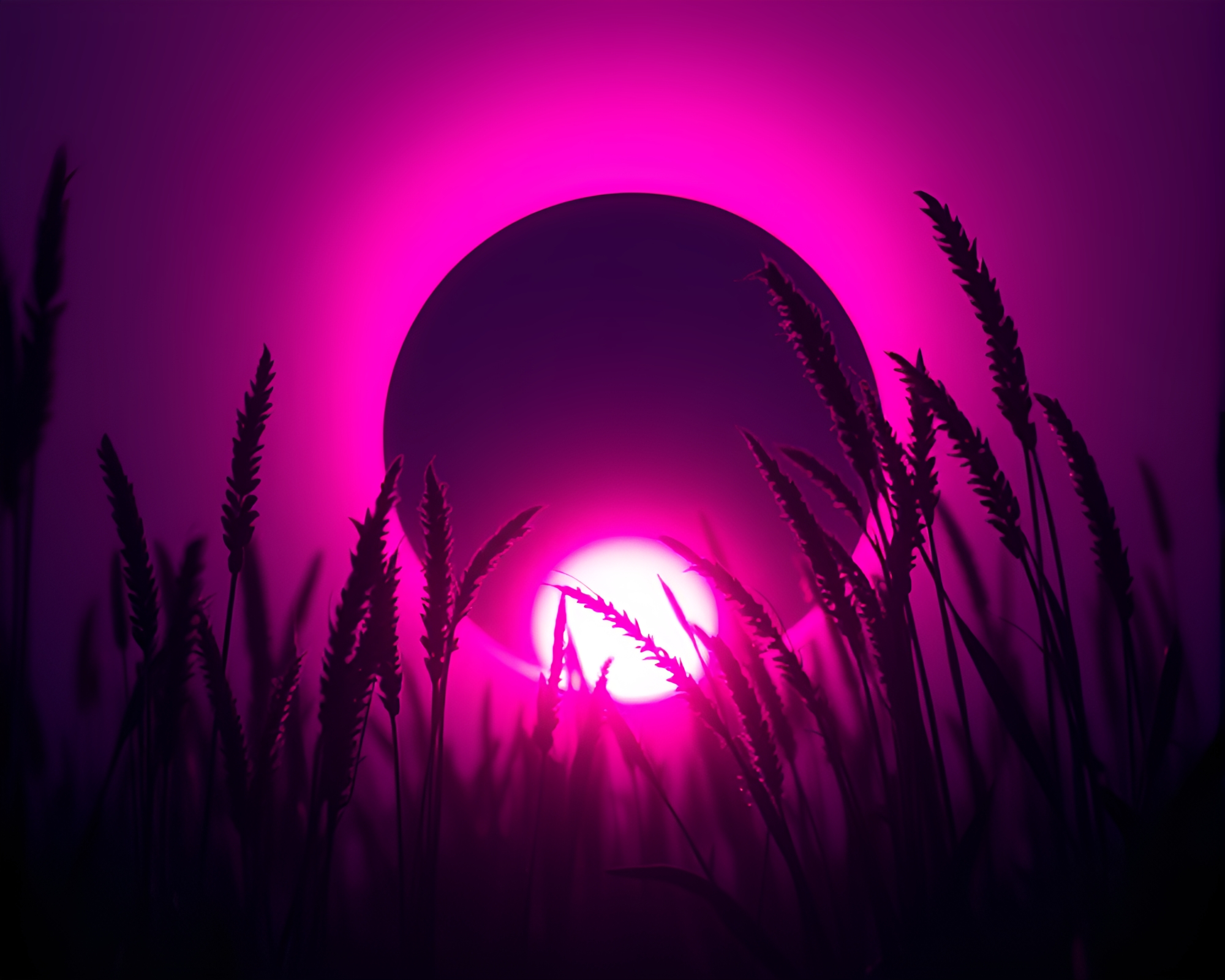 Magenta Eclipse Over Blue Hour Cityscape – free AI stock image