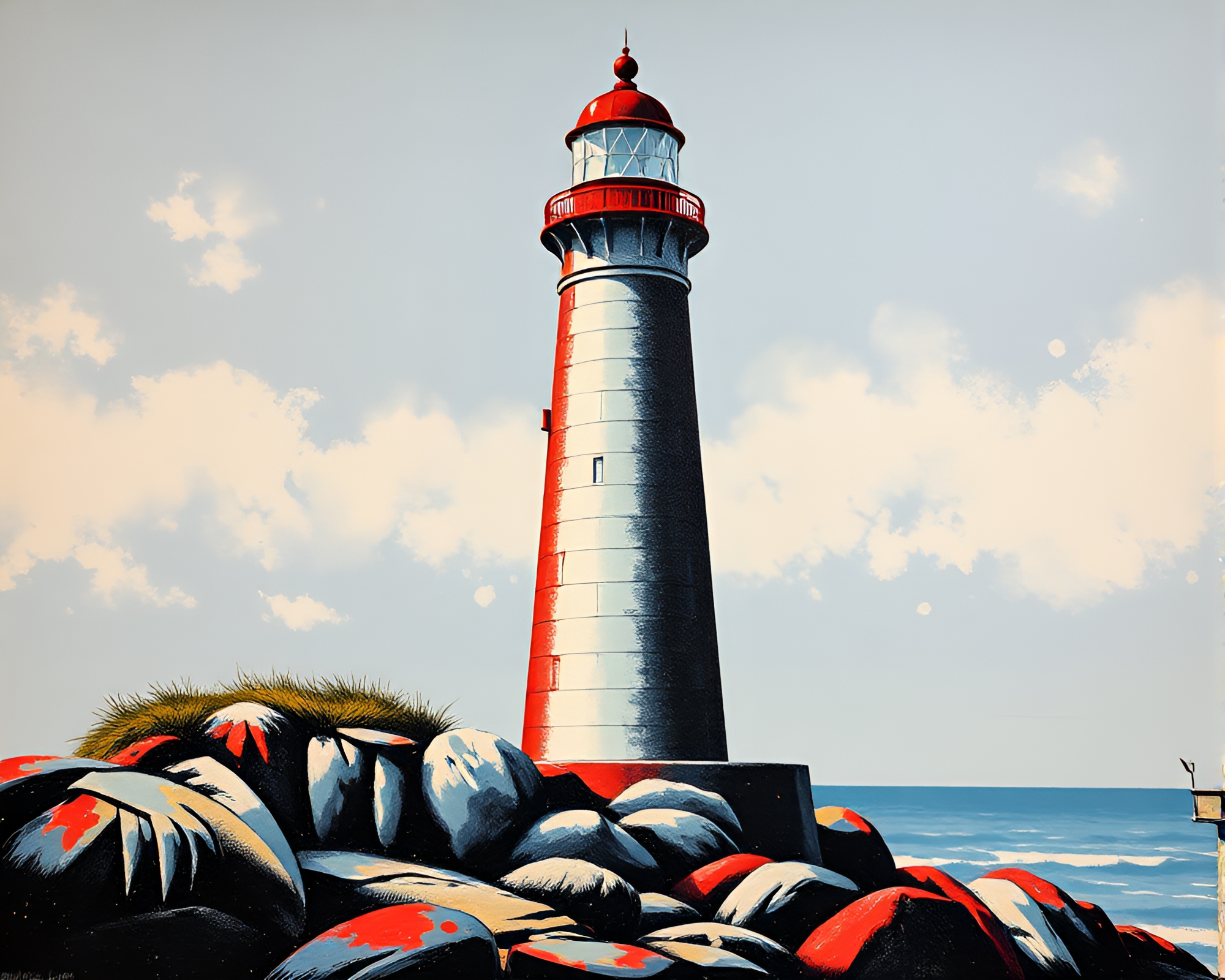 Glowing Lighthouse Beacon: Vector Halftone Mural Painting – free AI stock image