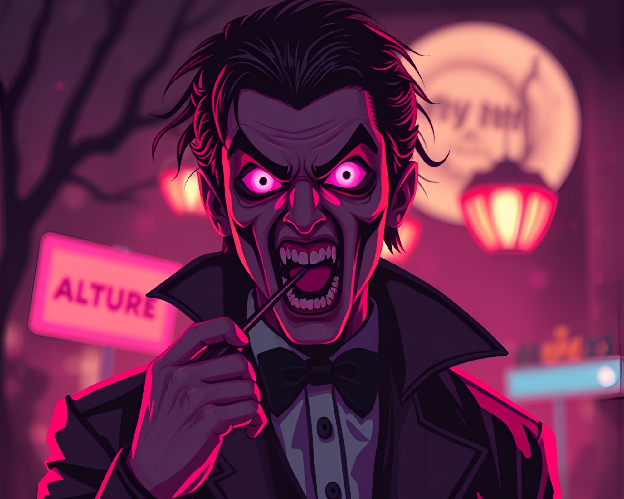 Retro Pixel Art Vampire in Magenta Punch Light – free AI stock image