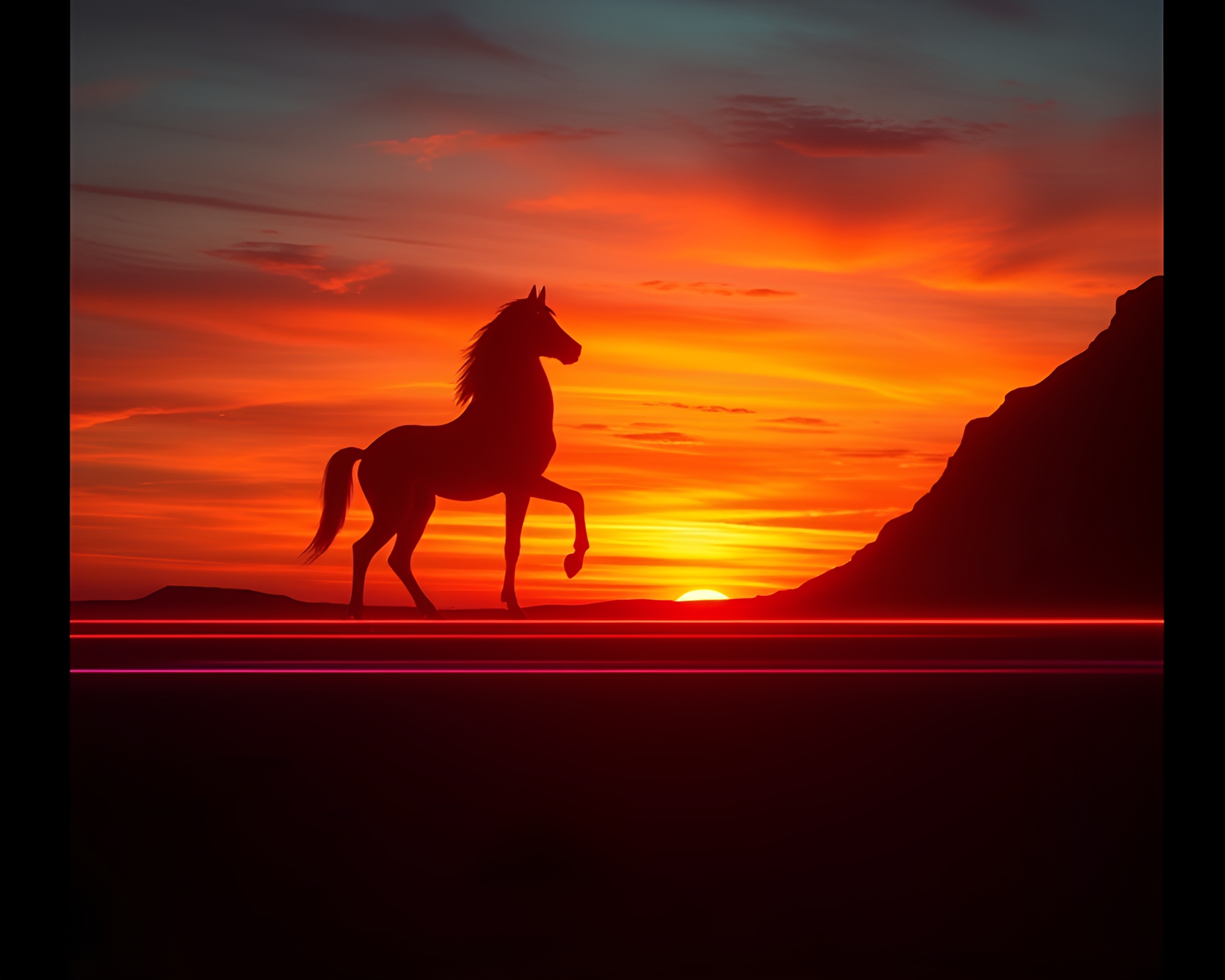 LED-lit Centaur at Desert Sunset with Scan Lines Composition – free AI stock image