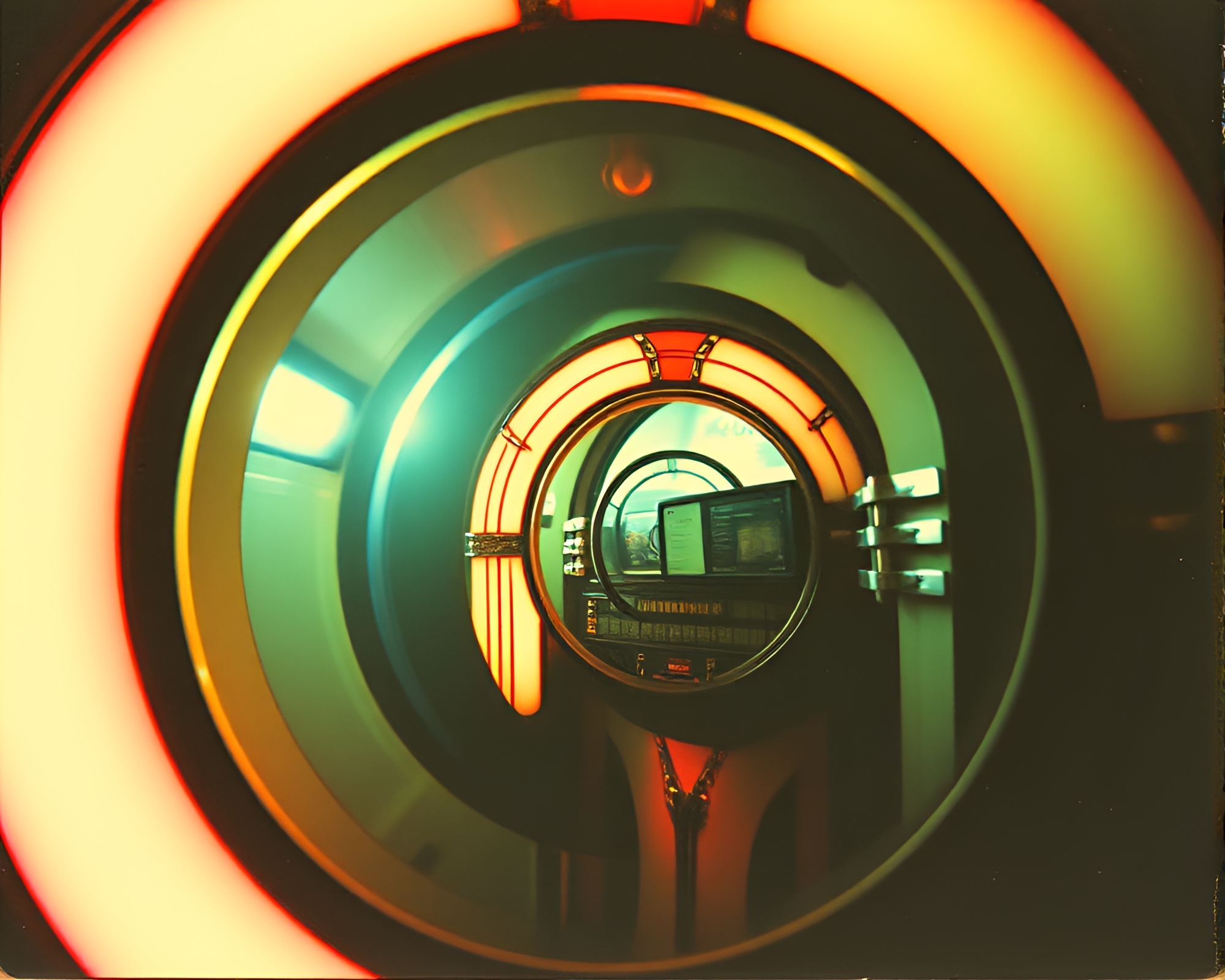 Vintage Jukebox in Spiral Underpainting Composition – free AI stock image