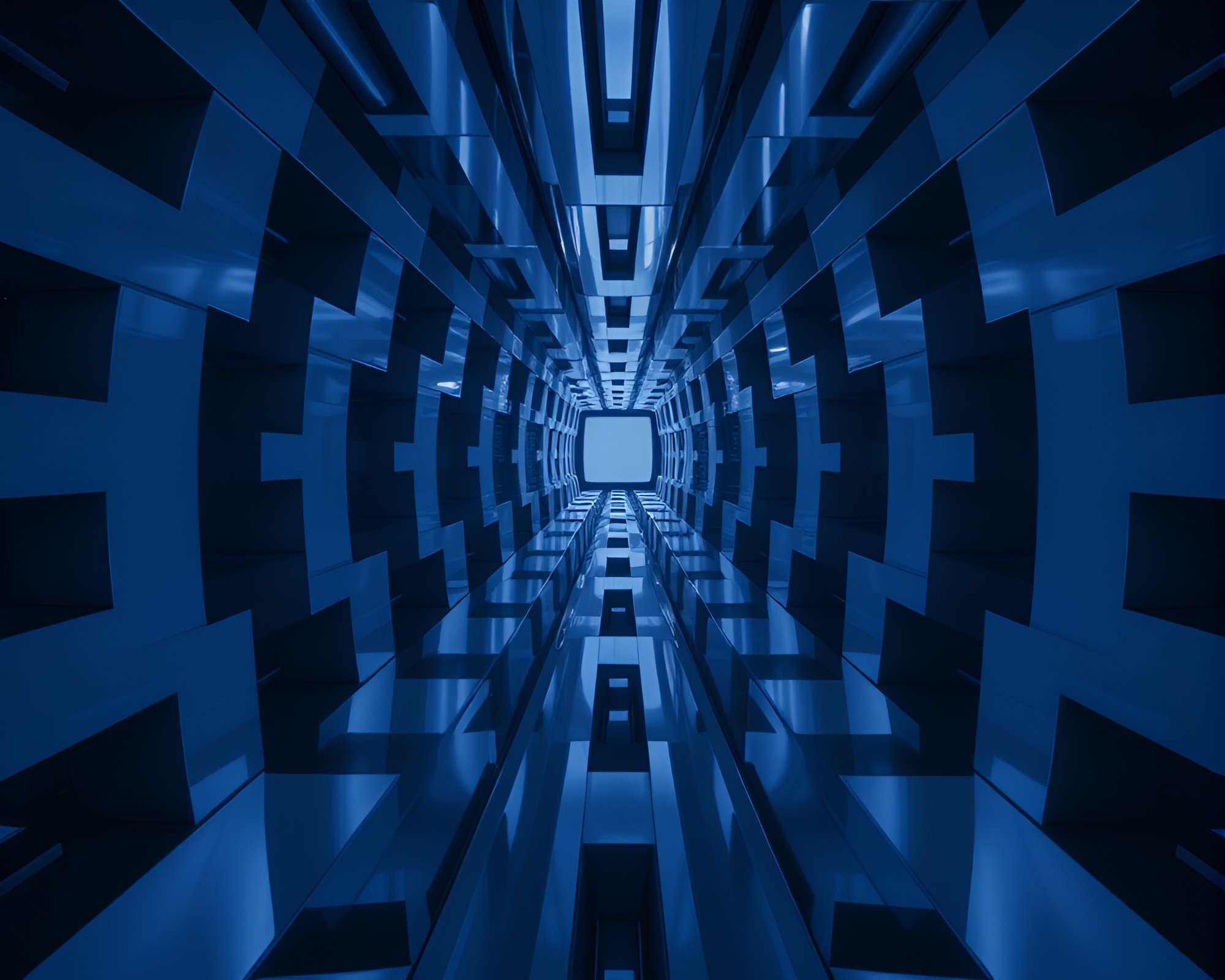 Monochrome Blue Mirror Maze Concept Art – free AI stock image
