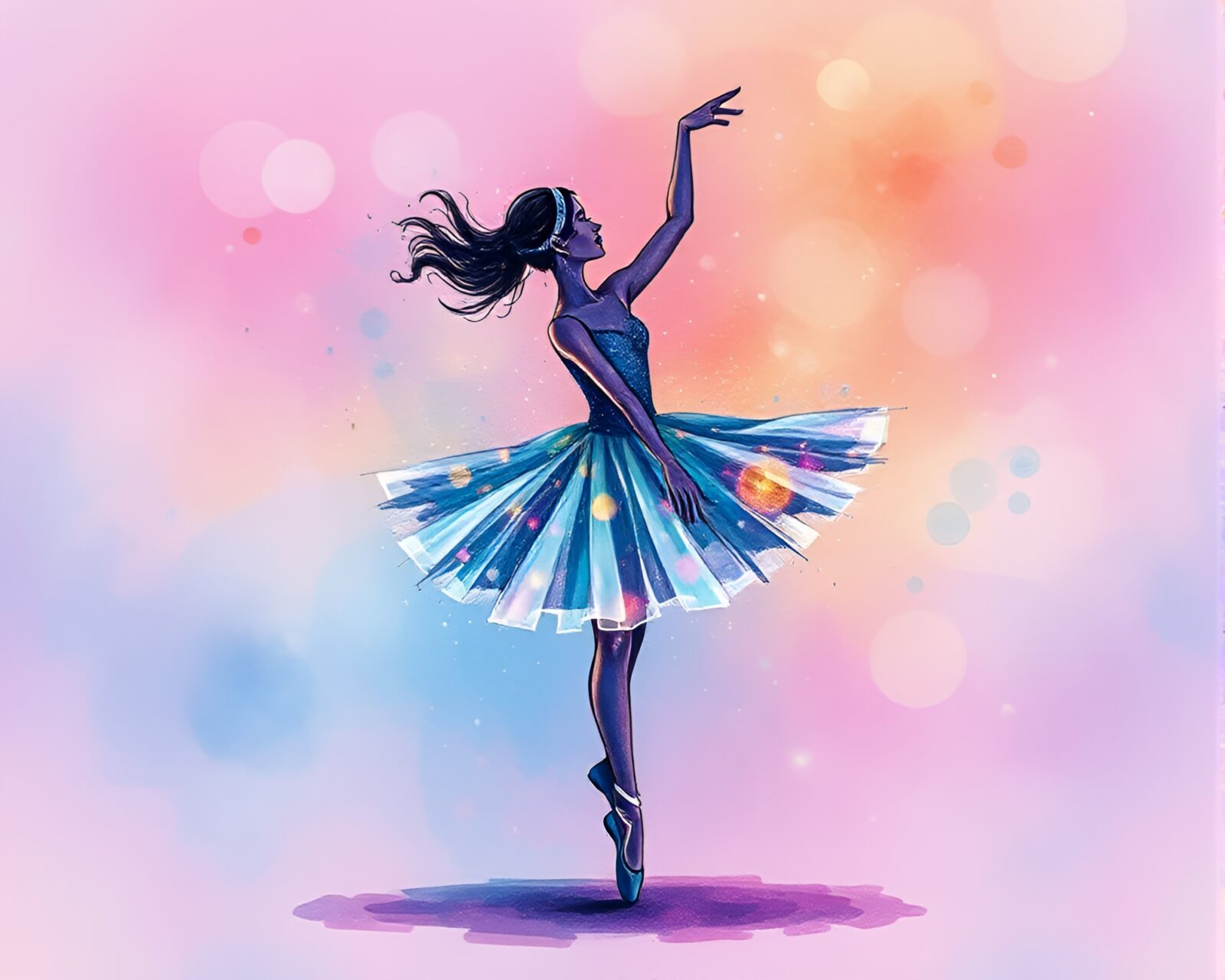 Pastel drawing of ballet dancer in cosmic colors
