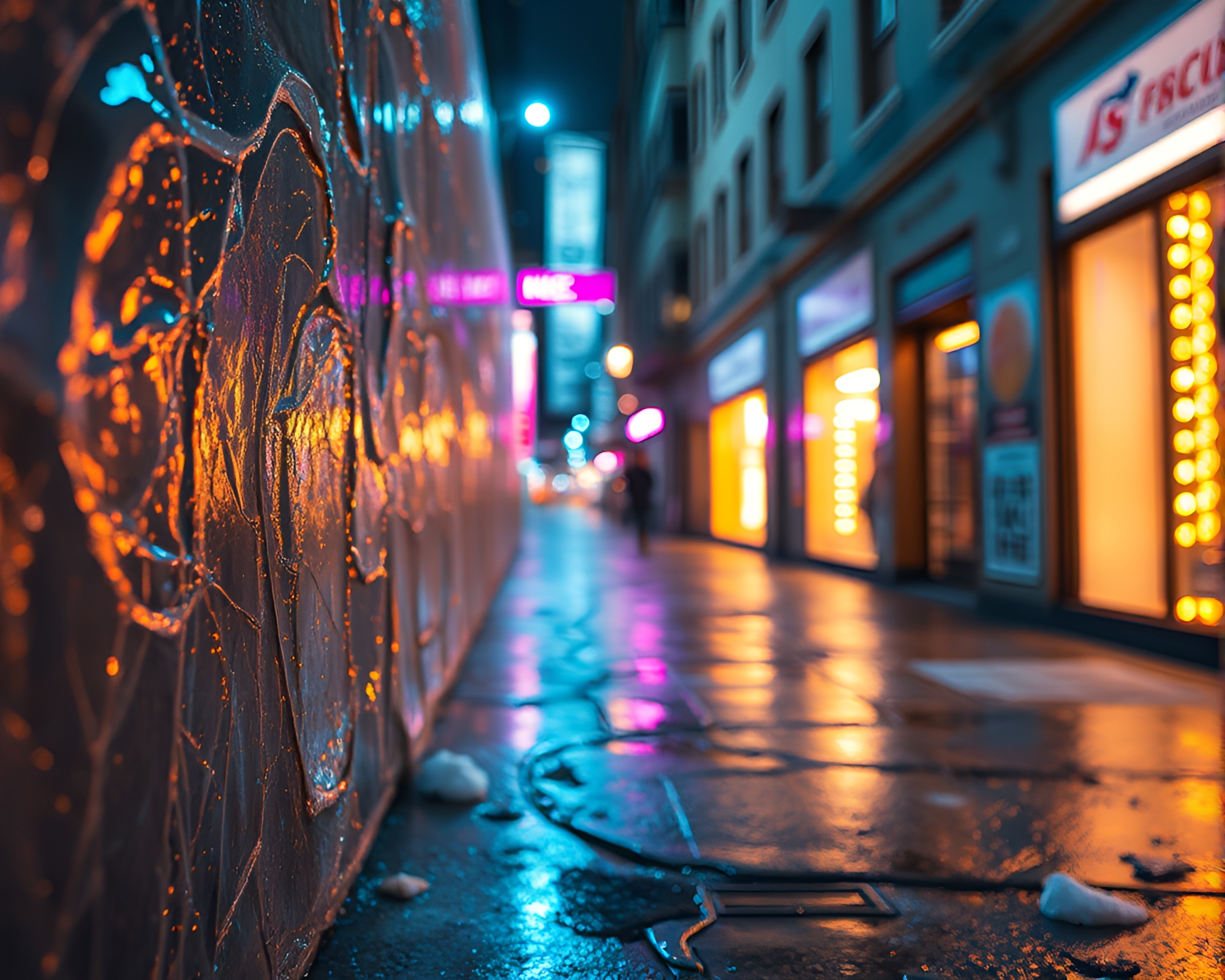 Cyberpunk Ice Alley Reflection: GAN Art Sparkle – free AI stock image