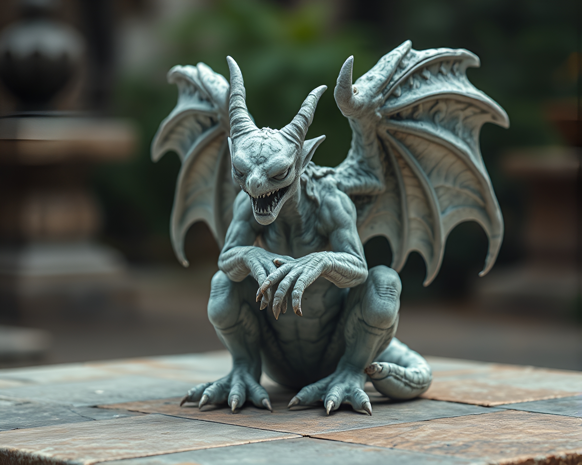Gargoyle Statue in Motion Blur with Hatching Compositions – free AI stock image