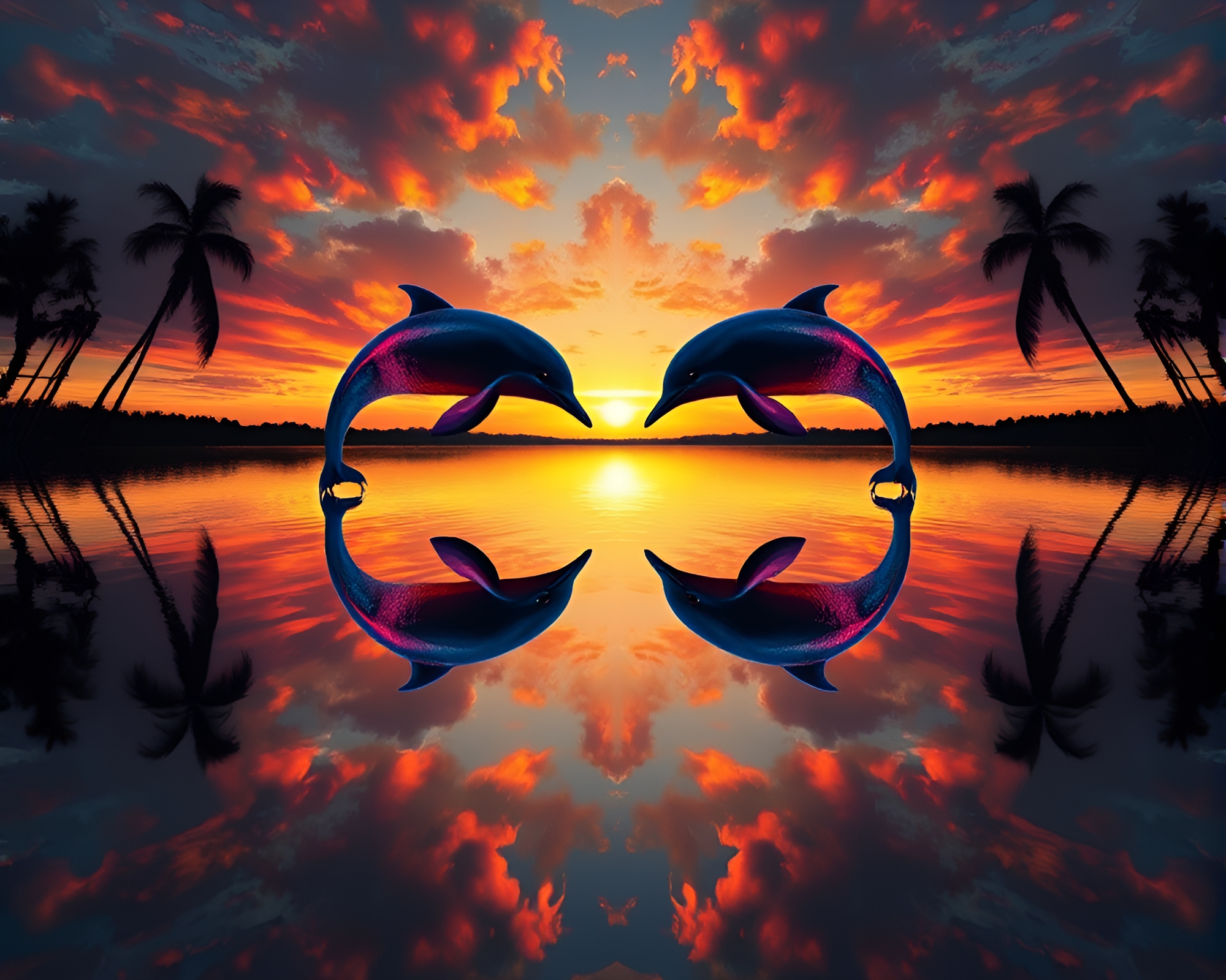 Mirror Symmetry Sunset Study of Amazon River Dolphin – free AI stock image
