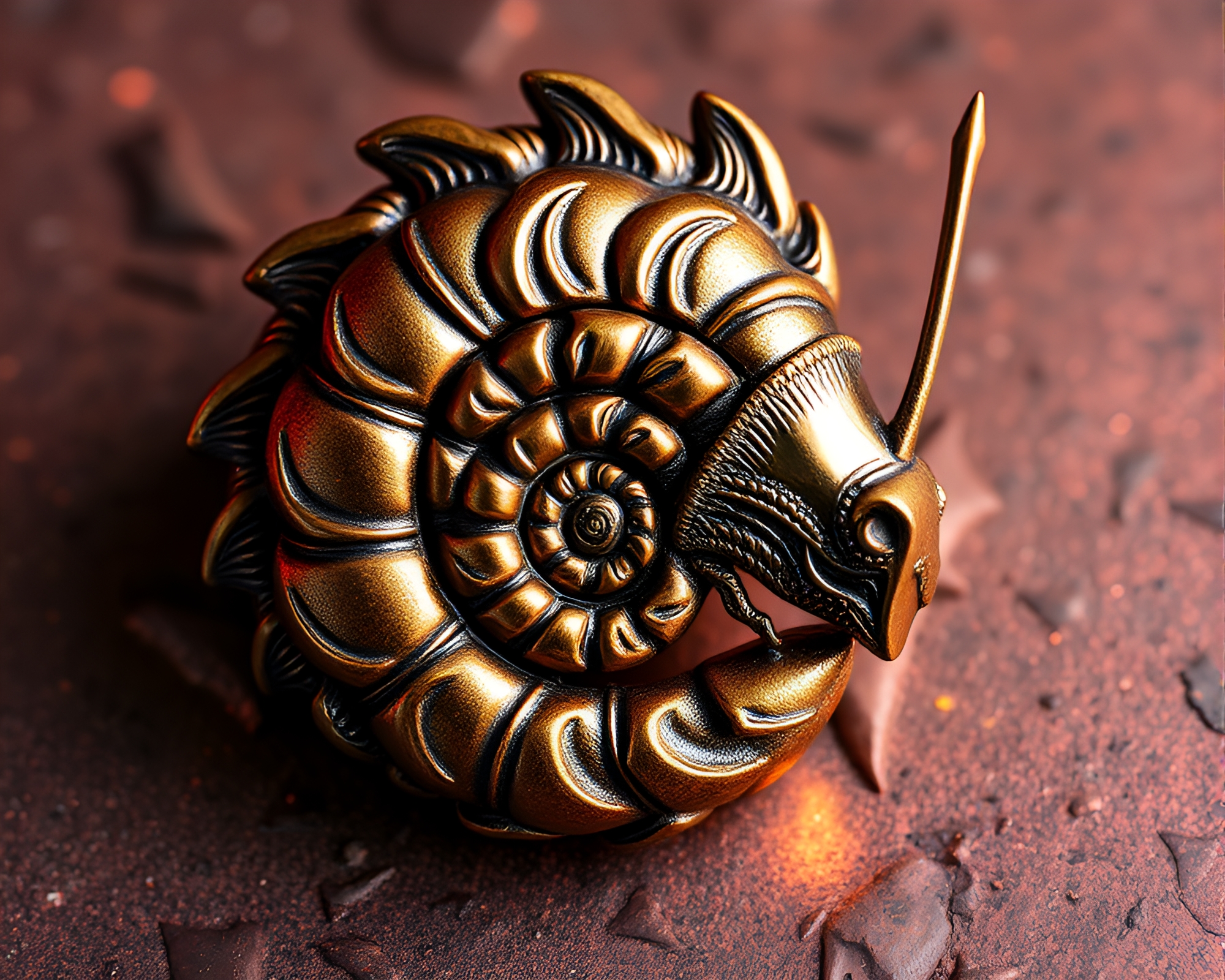Vaporwave Armadillo amidst Fibonacci Bronze Spiral – free AI stock image