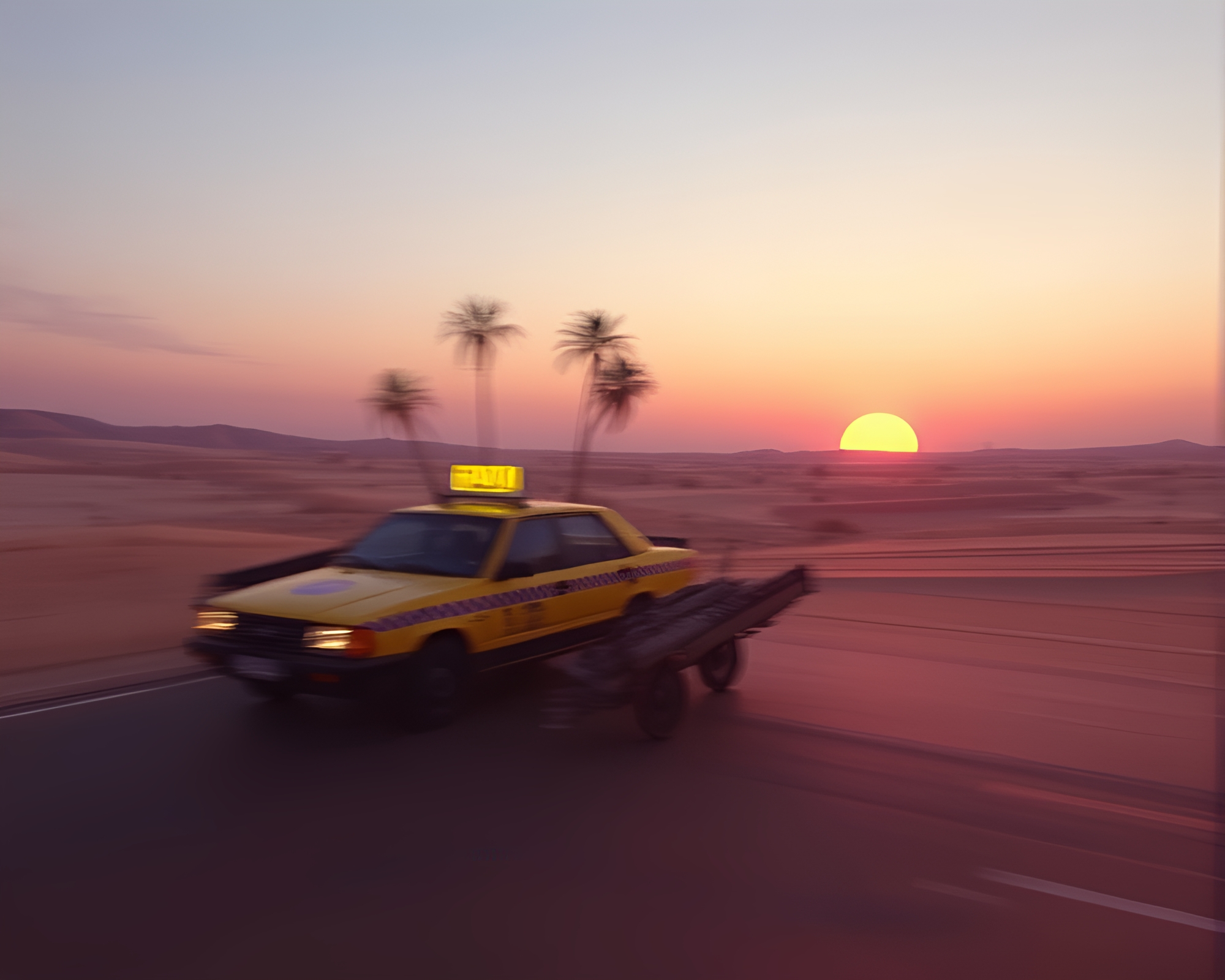 80s VHS Style Floating Island at Desert Sunset – free AI stock image