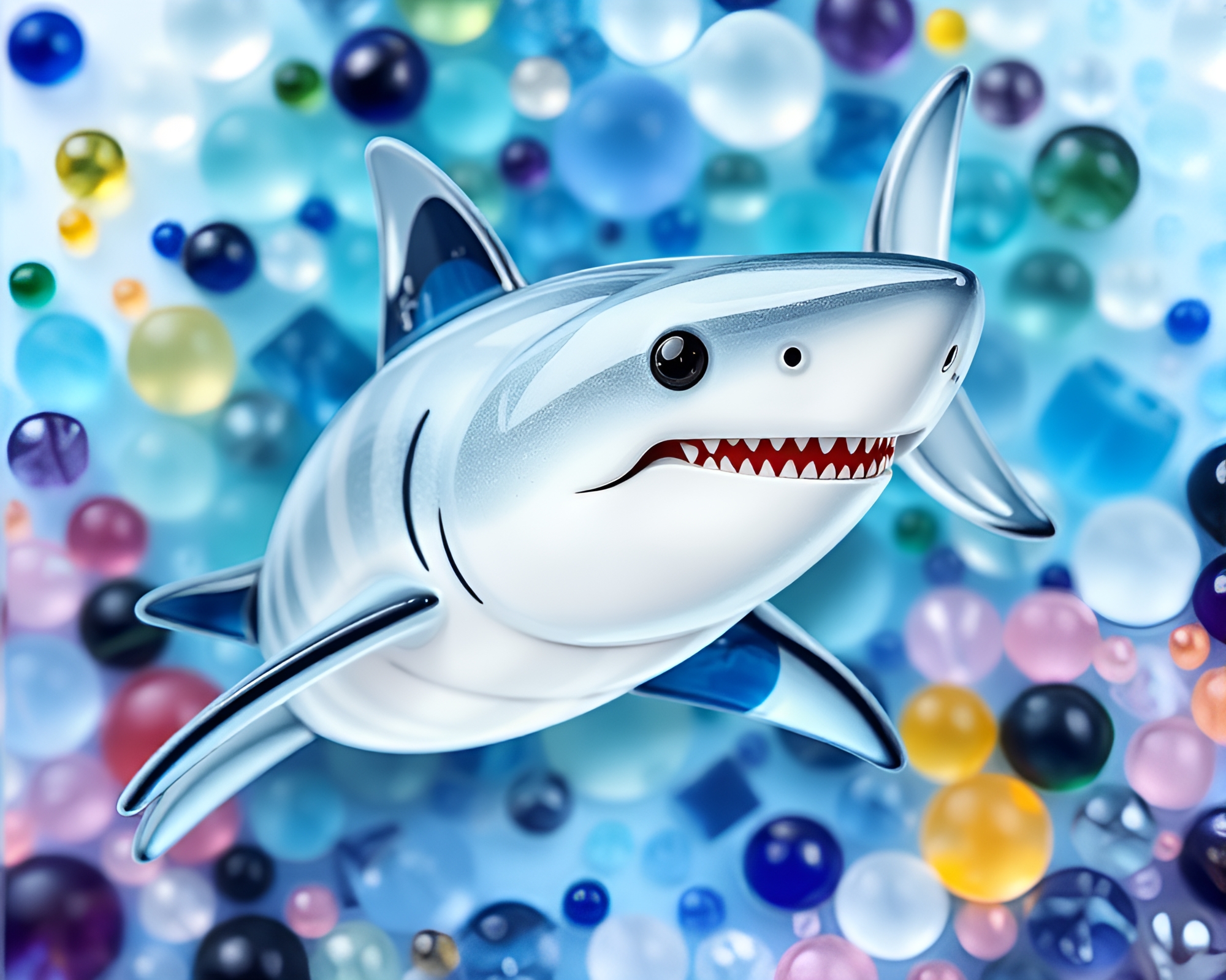 Shark in Wet Glass Beads Collage – free AI stock image