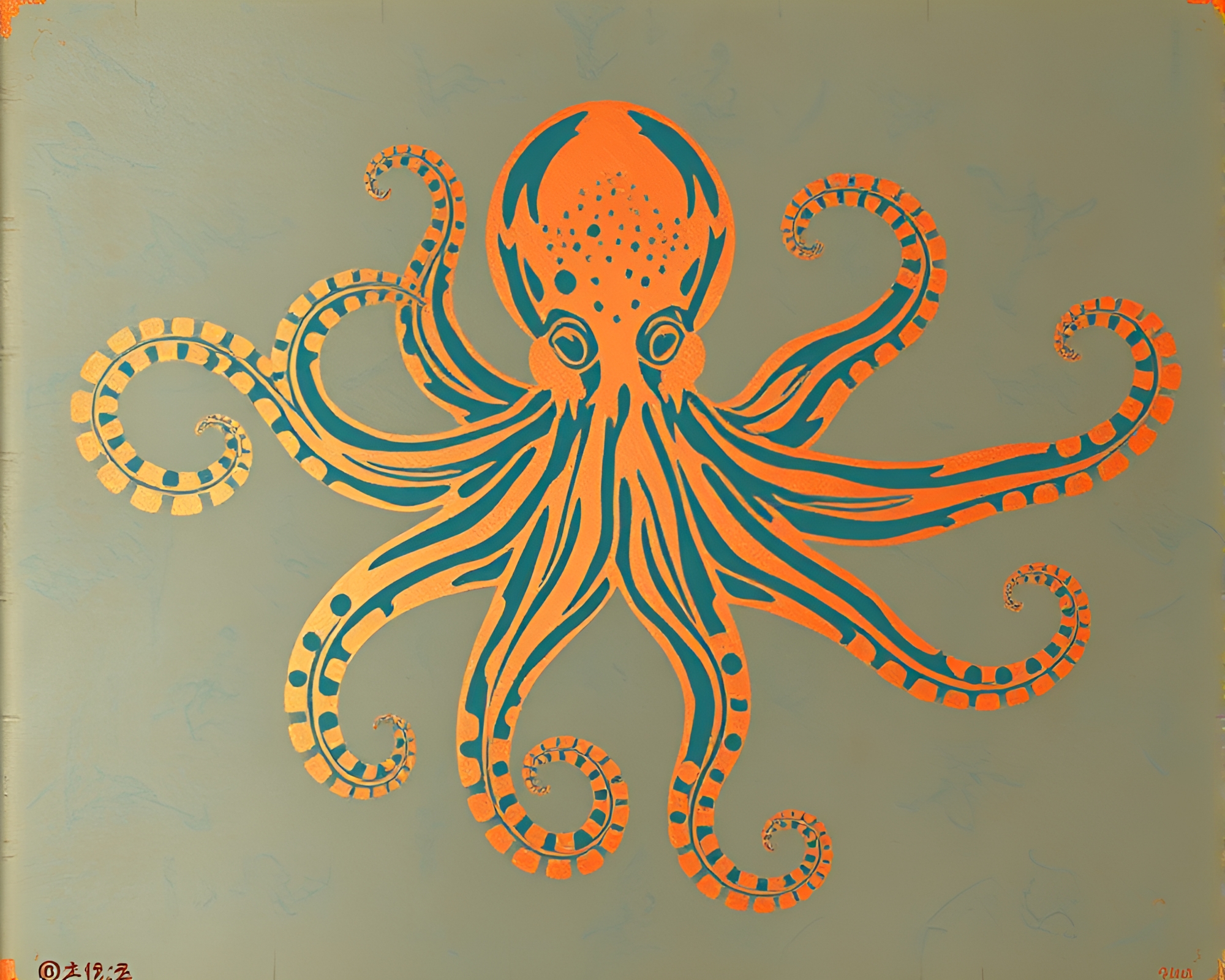 Stunning Copper-Toned Stencil Art Octopus Bird’s Eye View – free AI stock image