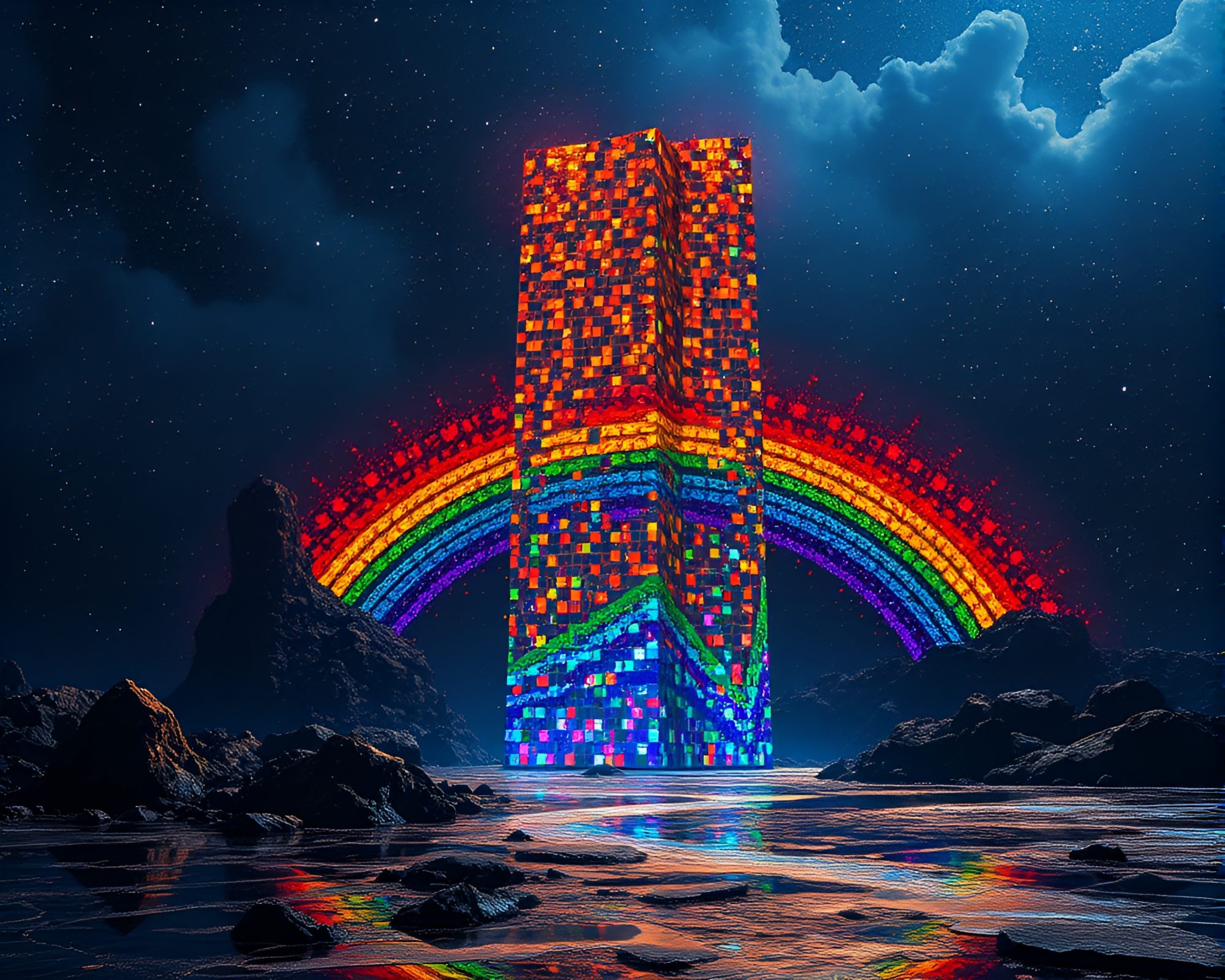 Oil Slick Rainbow Monolith: Mosaic Illumination – free AI stock image