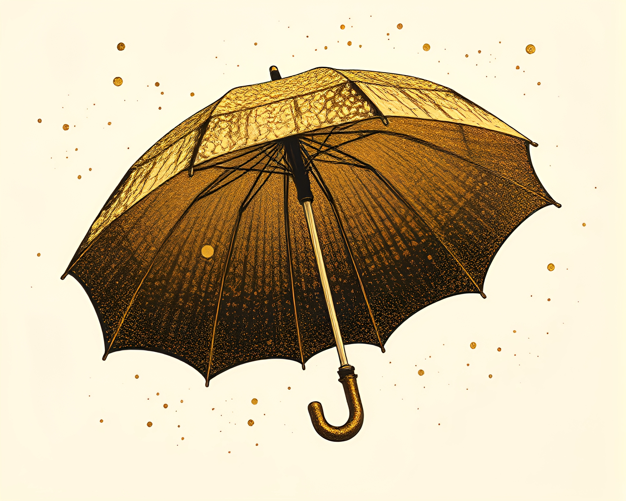 Elegant Bronze Umbrella Woodcut Print Illustration – free AI stock image