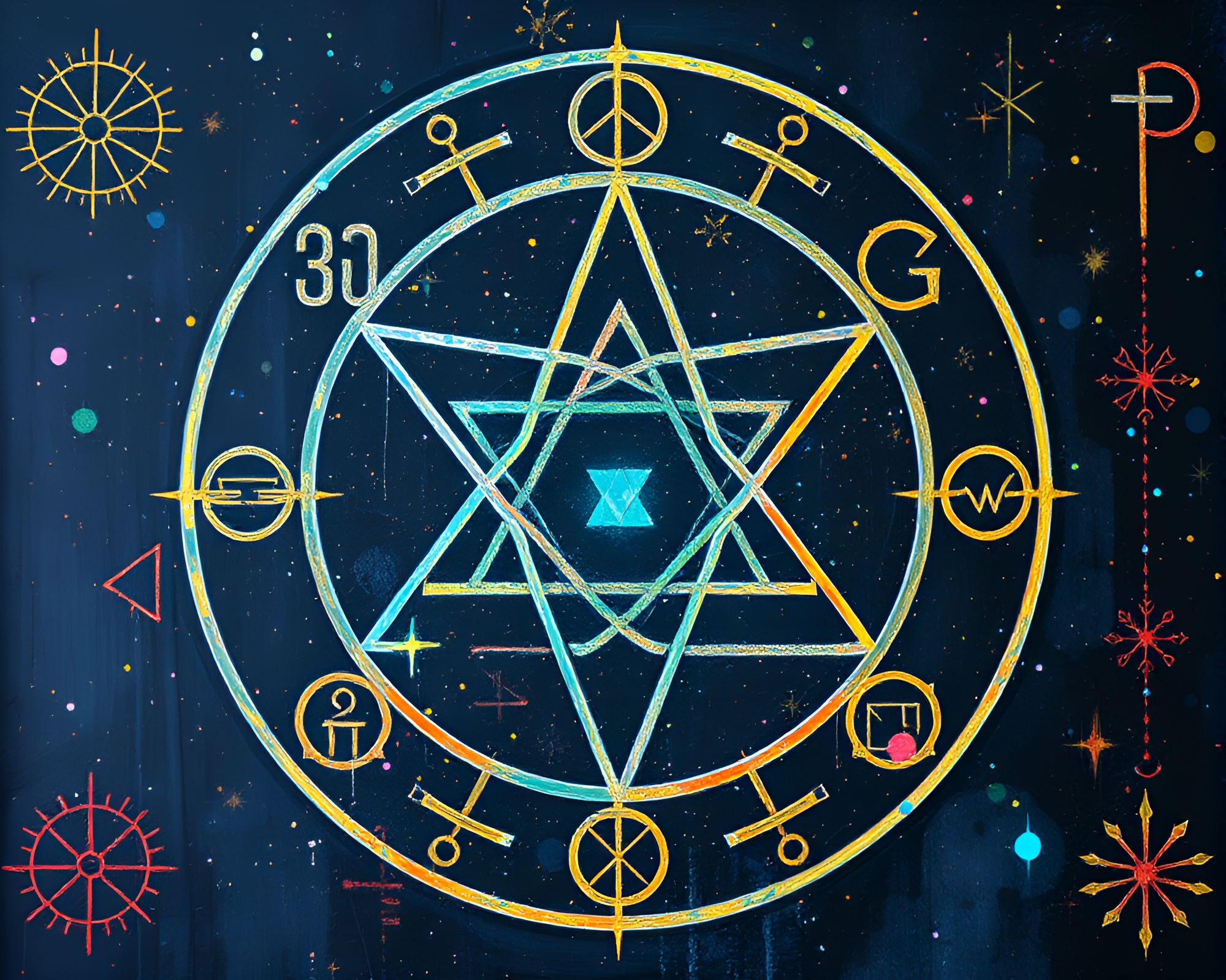Sgraffito Alchemical Symbols in Holographic Light – free AI stock image
