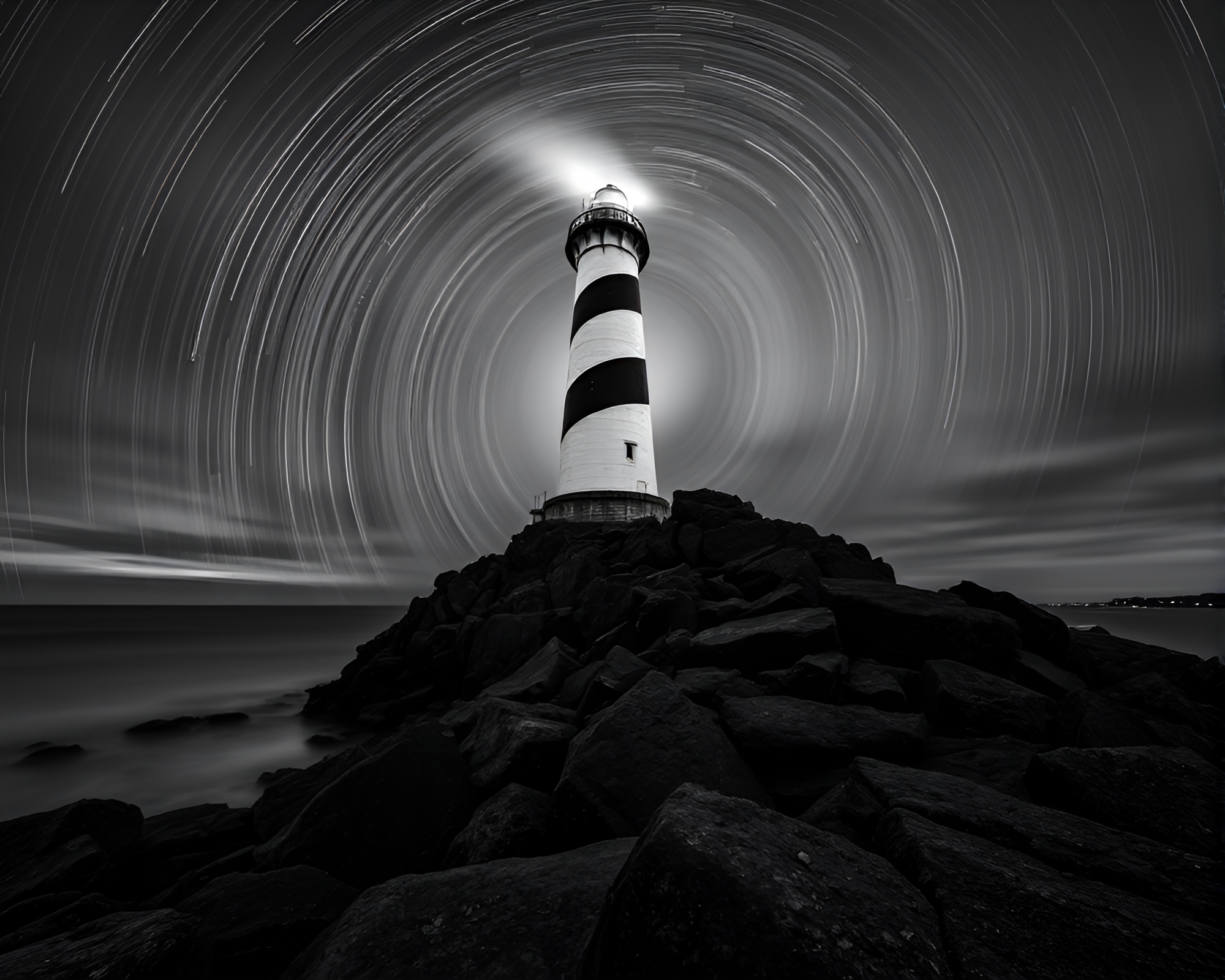 Spiral Lighthouse Beacon in Charcoal Black Night – free AI stock image