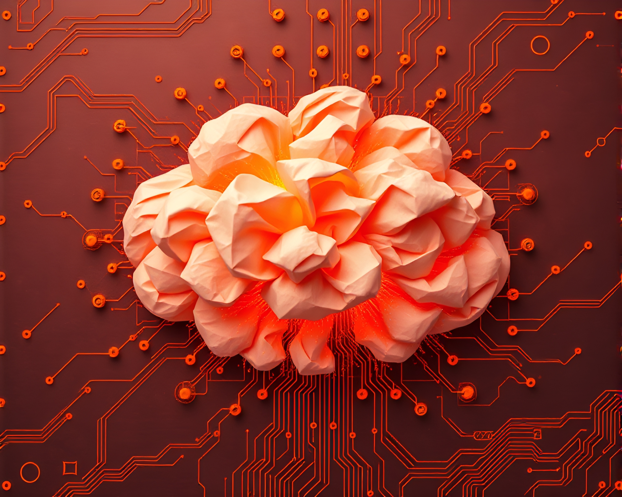 Origami Circuit Board Explosion Cloud Art – free AI stock image