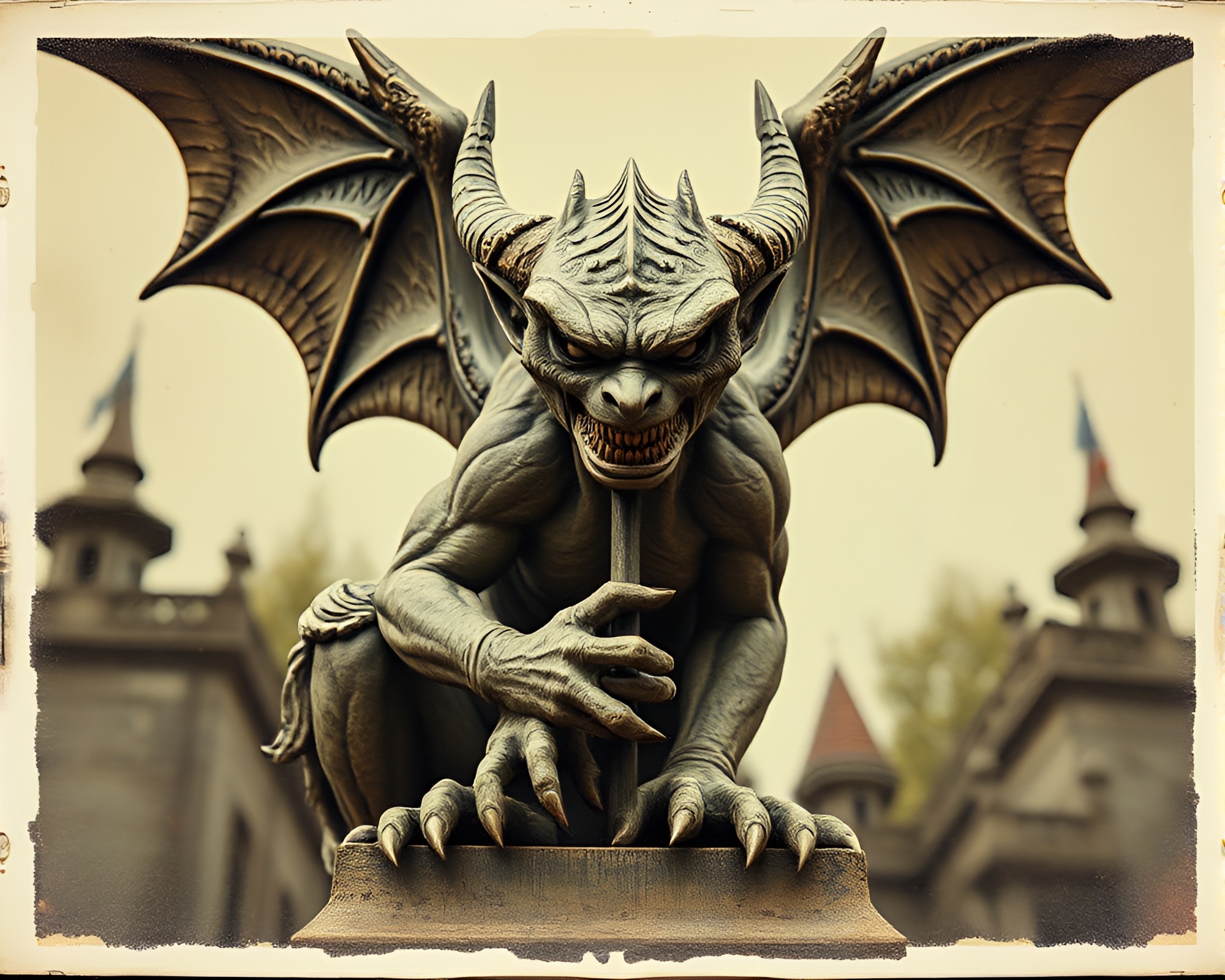 Vintage Impressionist Gargoyle Statue Scratch Textures – free AI stock image