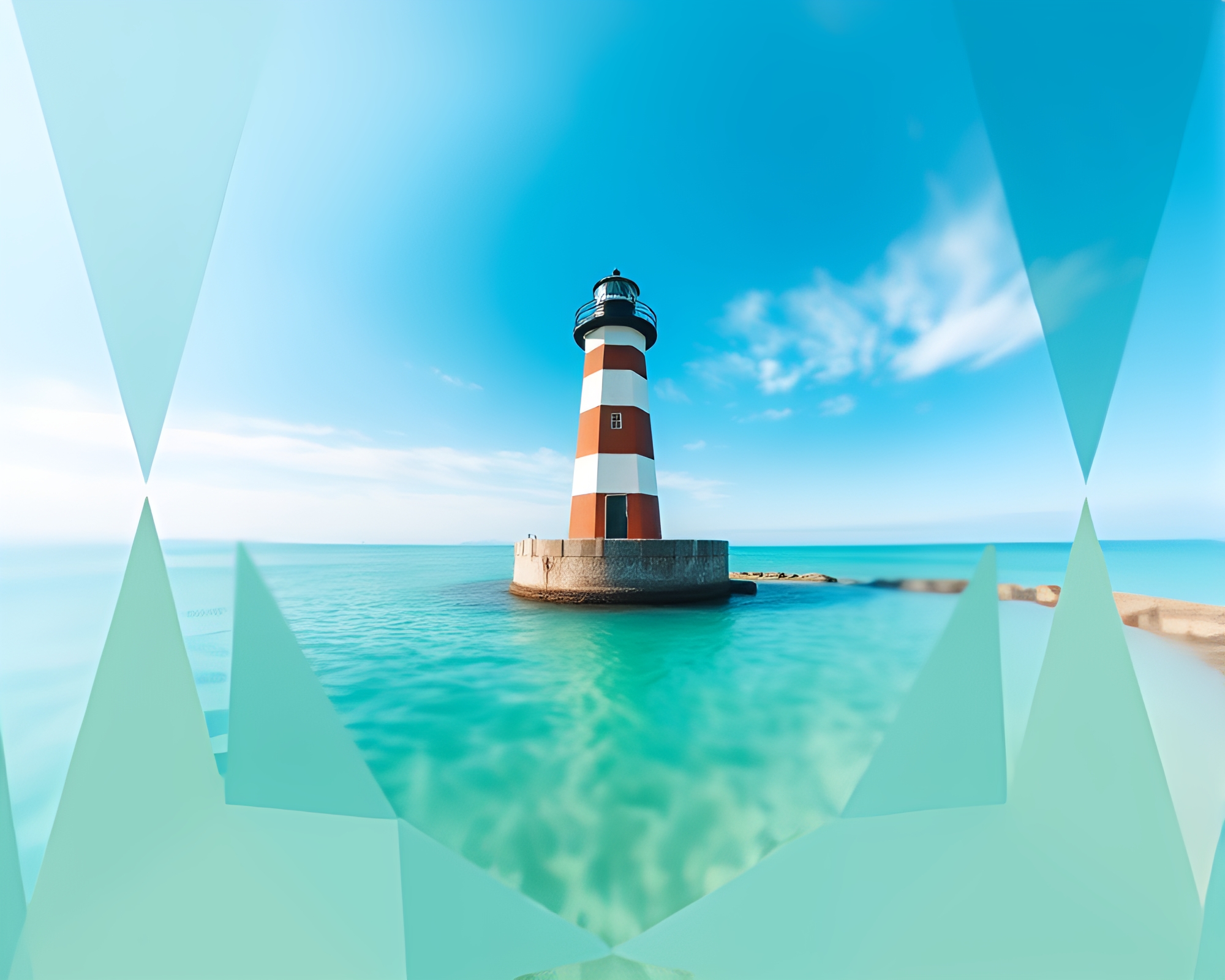 Lighthouse Geometry in Teal Serenity with Fisheye Perspective – free AI stock image