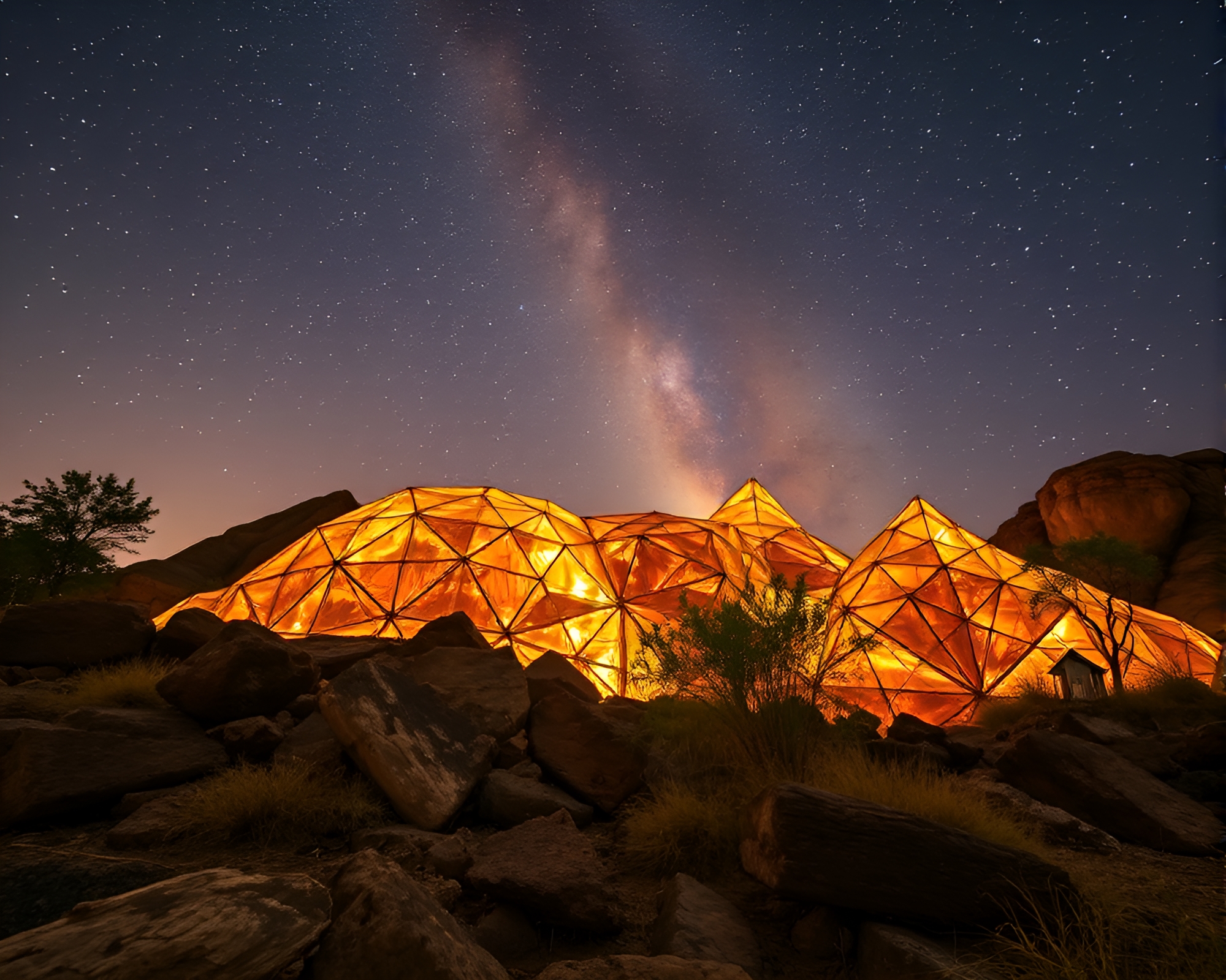 Space Habitat Reflecting Savannah Golds Through Glass Shards – free AI stock image
