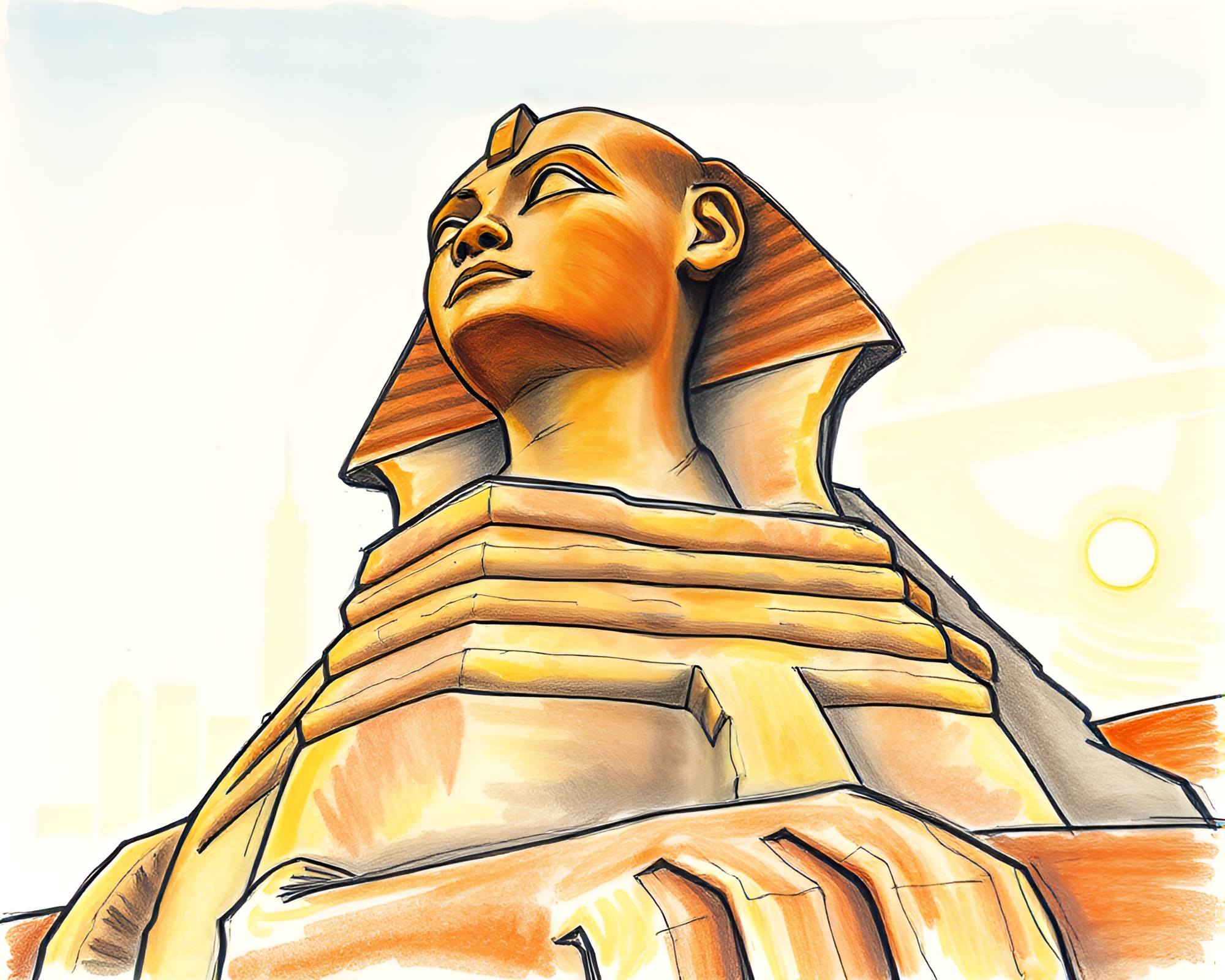 Sphinx Statue Illuminated by Golden Sunset Skyline – free AI stock image