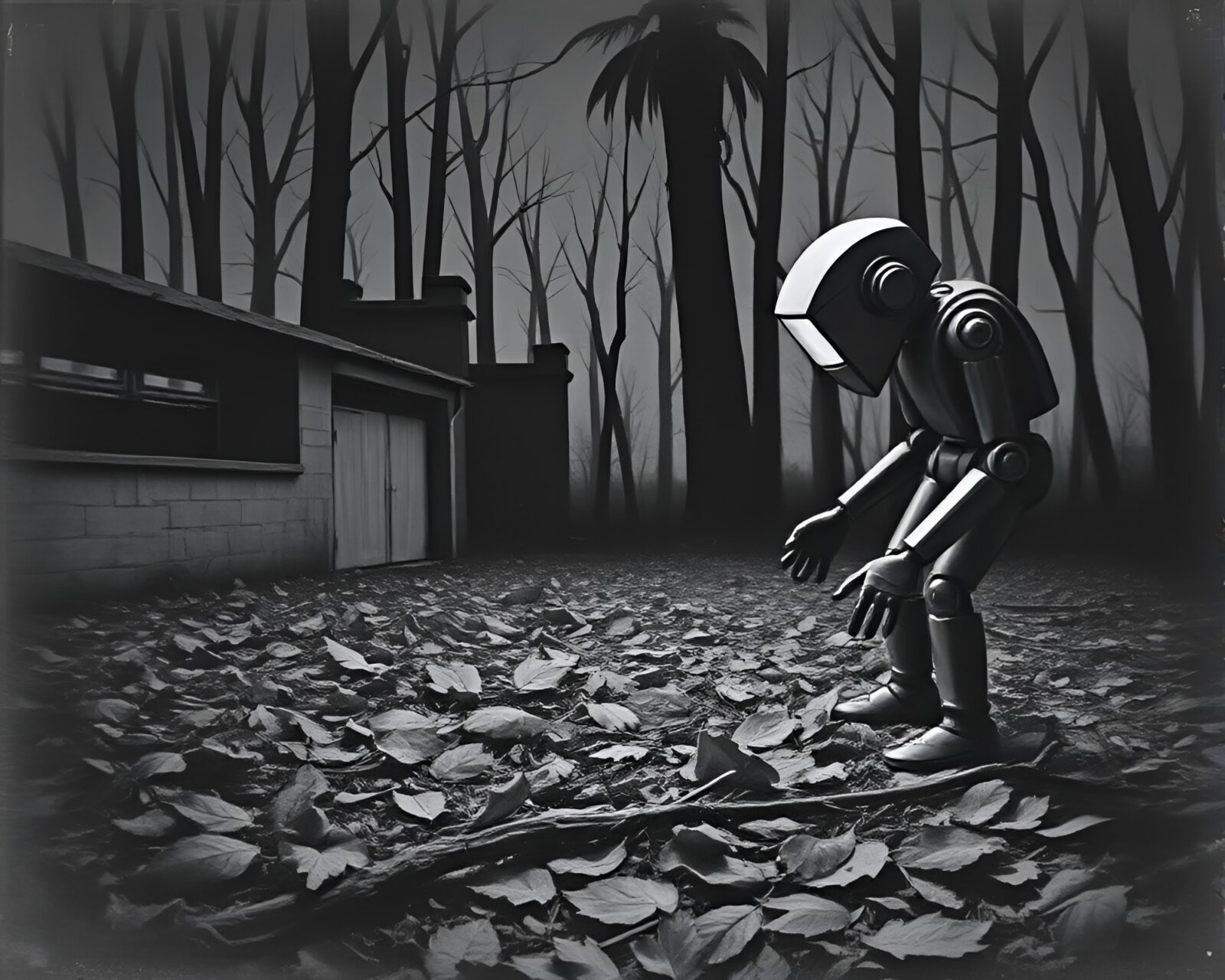 A surreal fusion of robotics and nature in an etched landscape