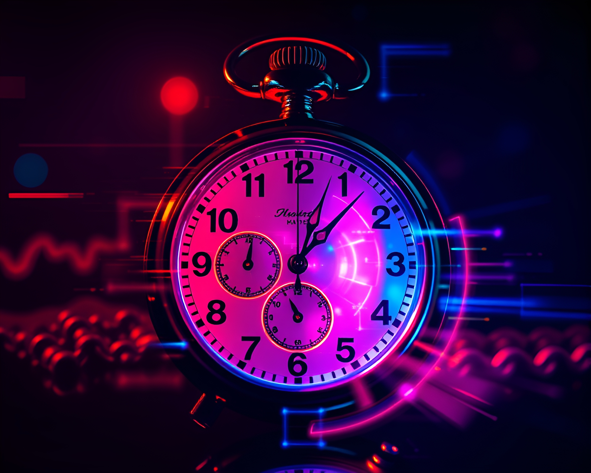 Vibrant Neon Double Exposure Voxel Pocket Watch Art – free AI stock image