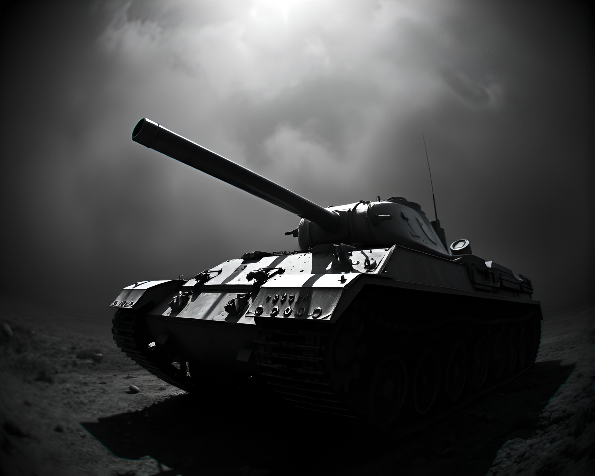 Armored Tank in Crosshatch Shadow, Fisheye Style – free AI stock image