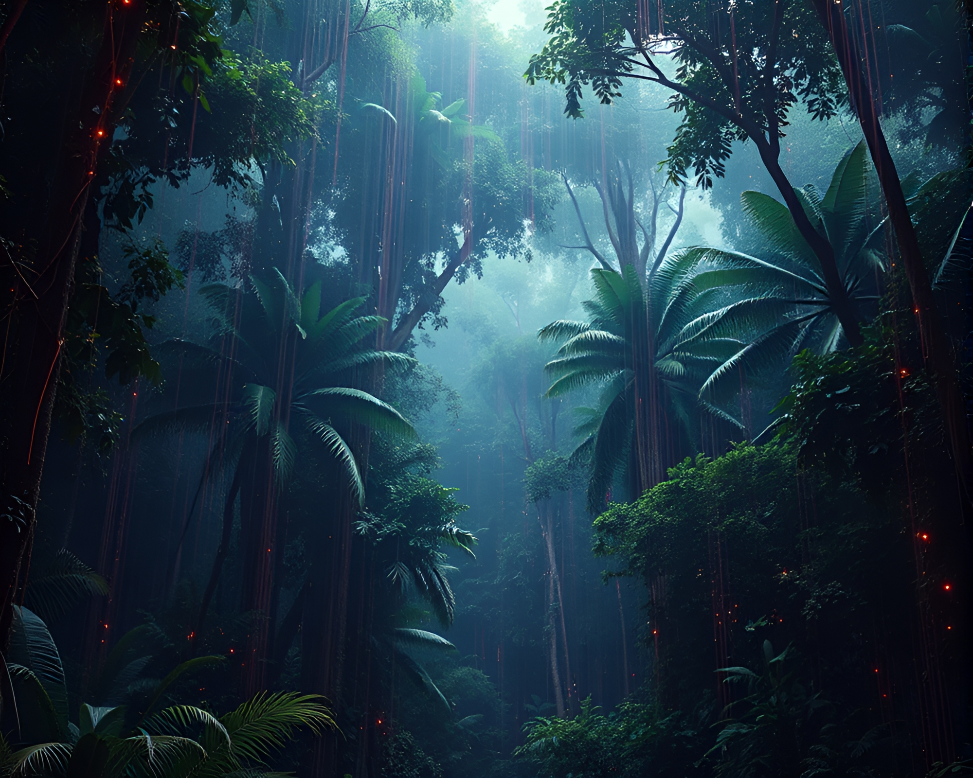 Scan Lines Rainforest Canopy Stardust Shimmer – free AI stock image