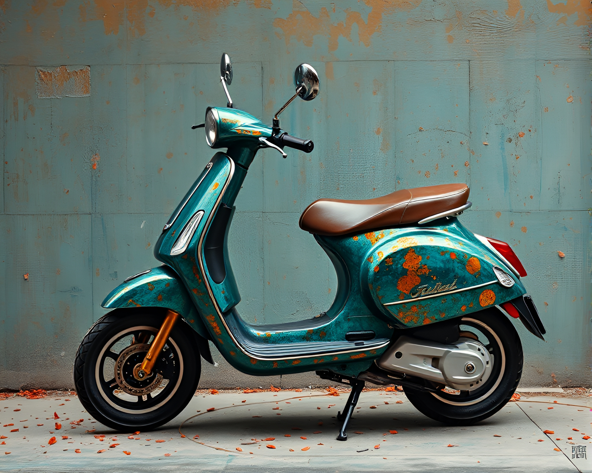 Copper Verdigris Electric Scooter in Confetti Color Burst – free AI stock image