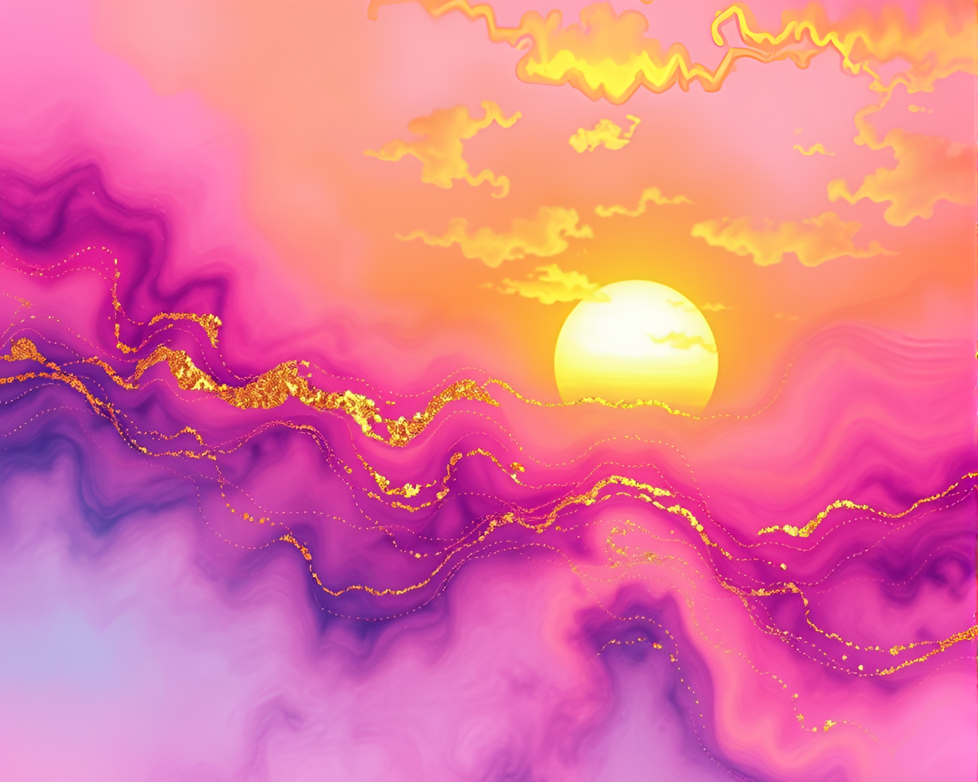 Sunset Hot Spring Oasis with Gold Foil Accents – free AI stock image