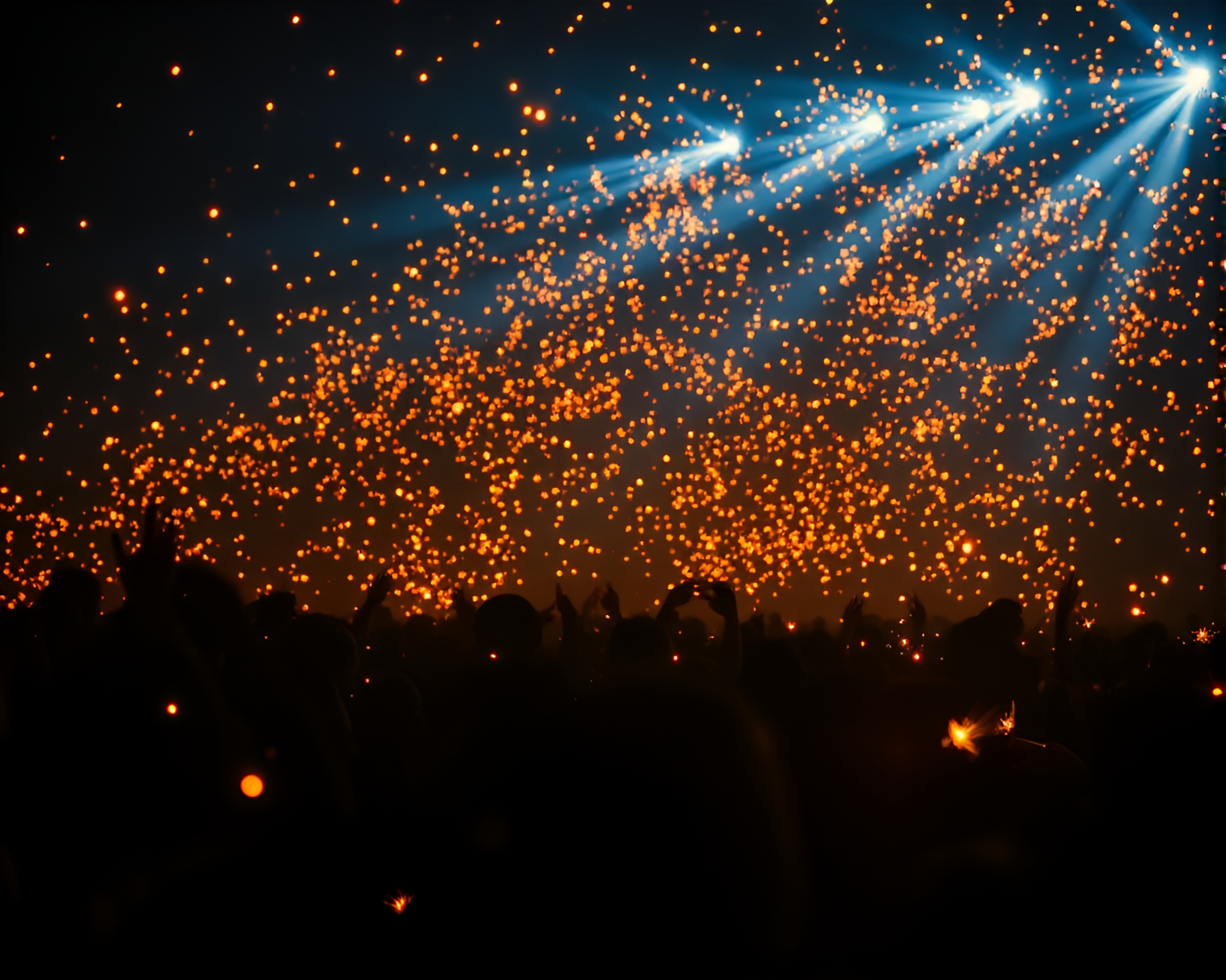 Magical Twilight Gathering on Plateau with Silhouetted Crowd – free AI stock image