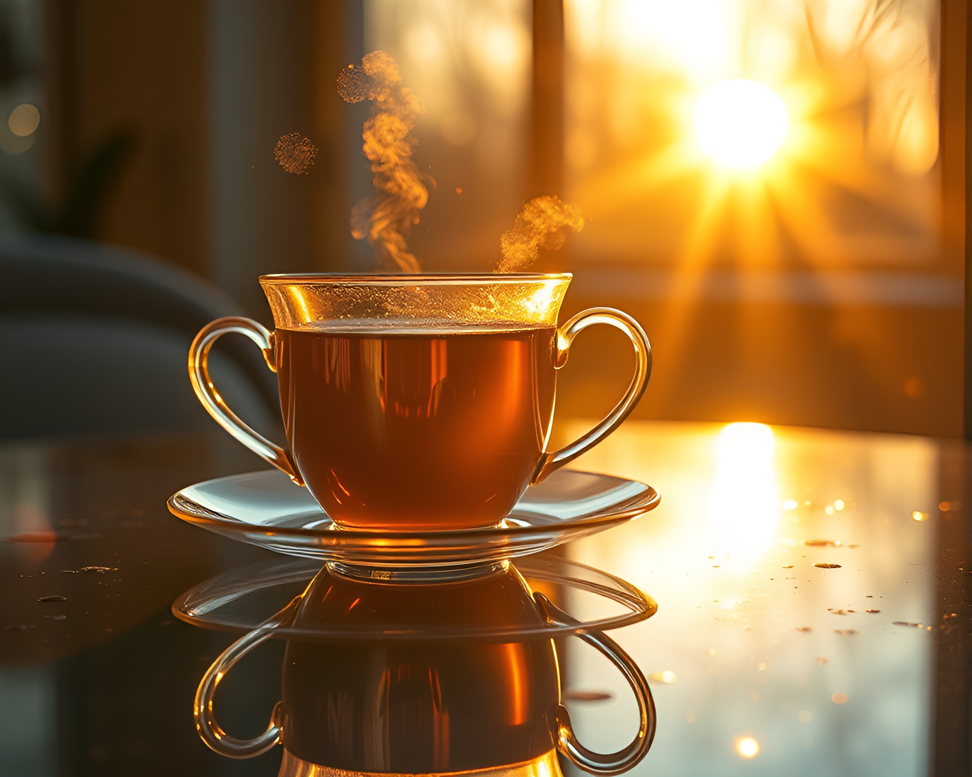 Neon-Infused Morning Tea Reflections – free AI stock image