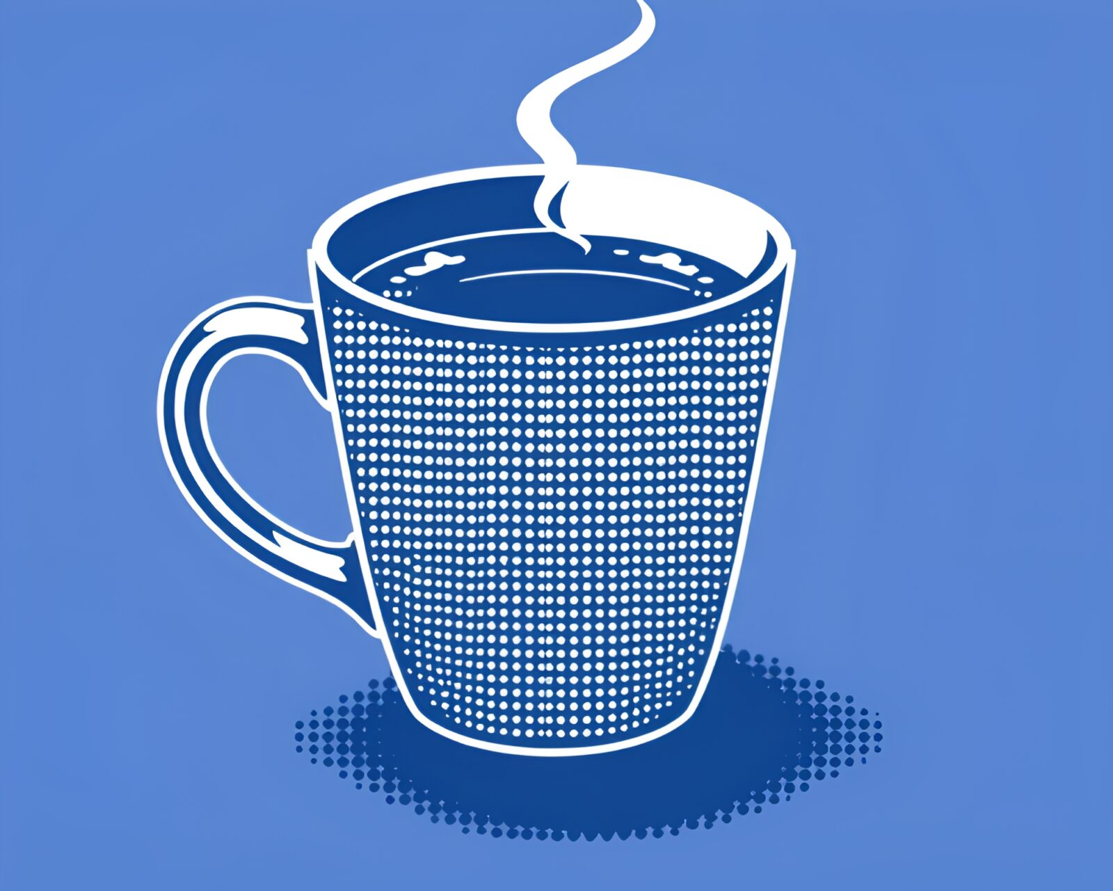 Blue-toned manga illustration of a coffee cup in dot matrix pattern