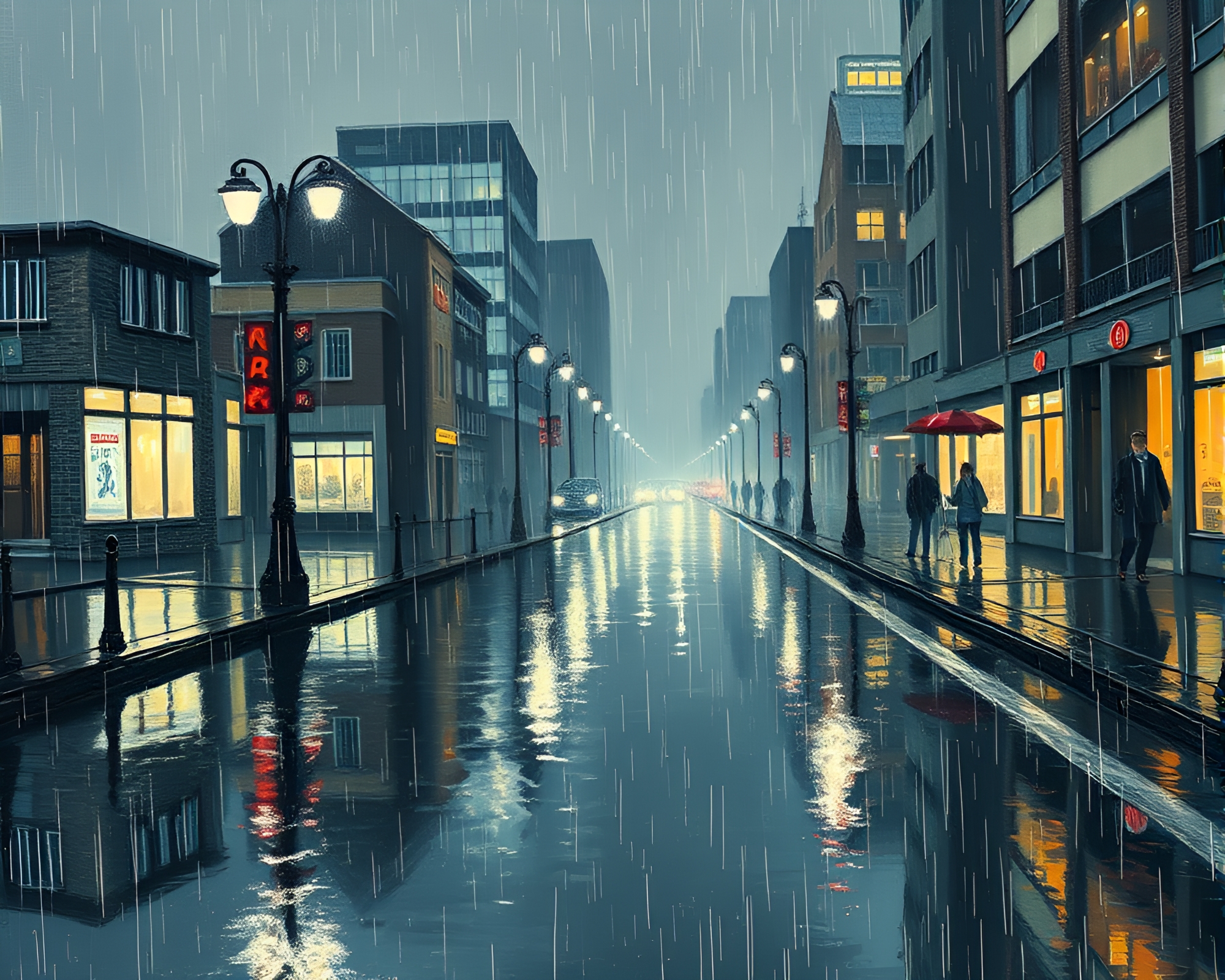 Anime Style Oil Painting of Rainy Reflections – free AI stock image