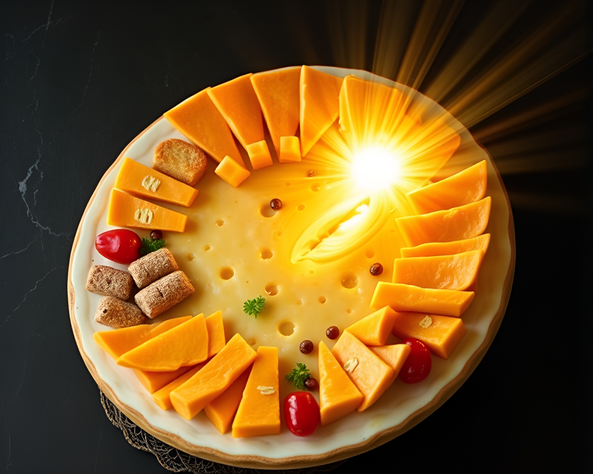 Cheese Platter Gods: Twisting Vortex of Light – free AI stock image