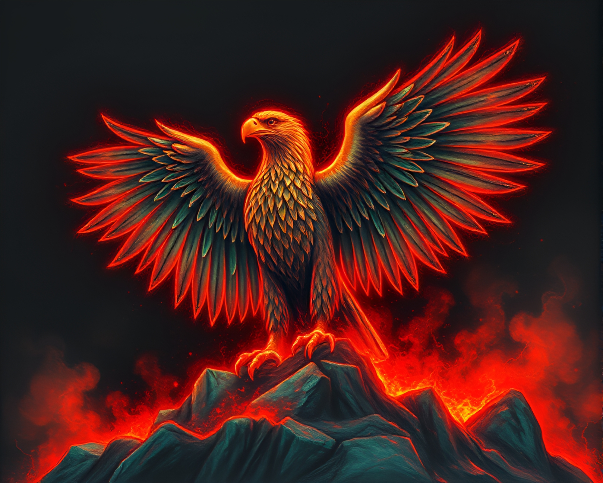 Eagle Soaring in Copper Verdigris Sky – free AI stock image