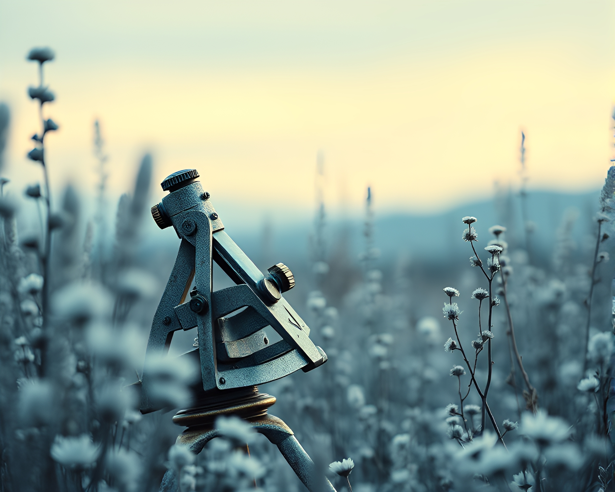 Botanical Sextant Illustration in Ice-Blue Light – free AI stock image