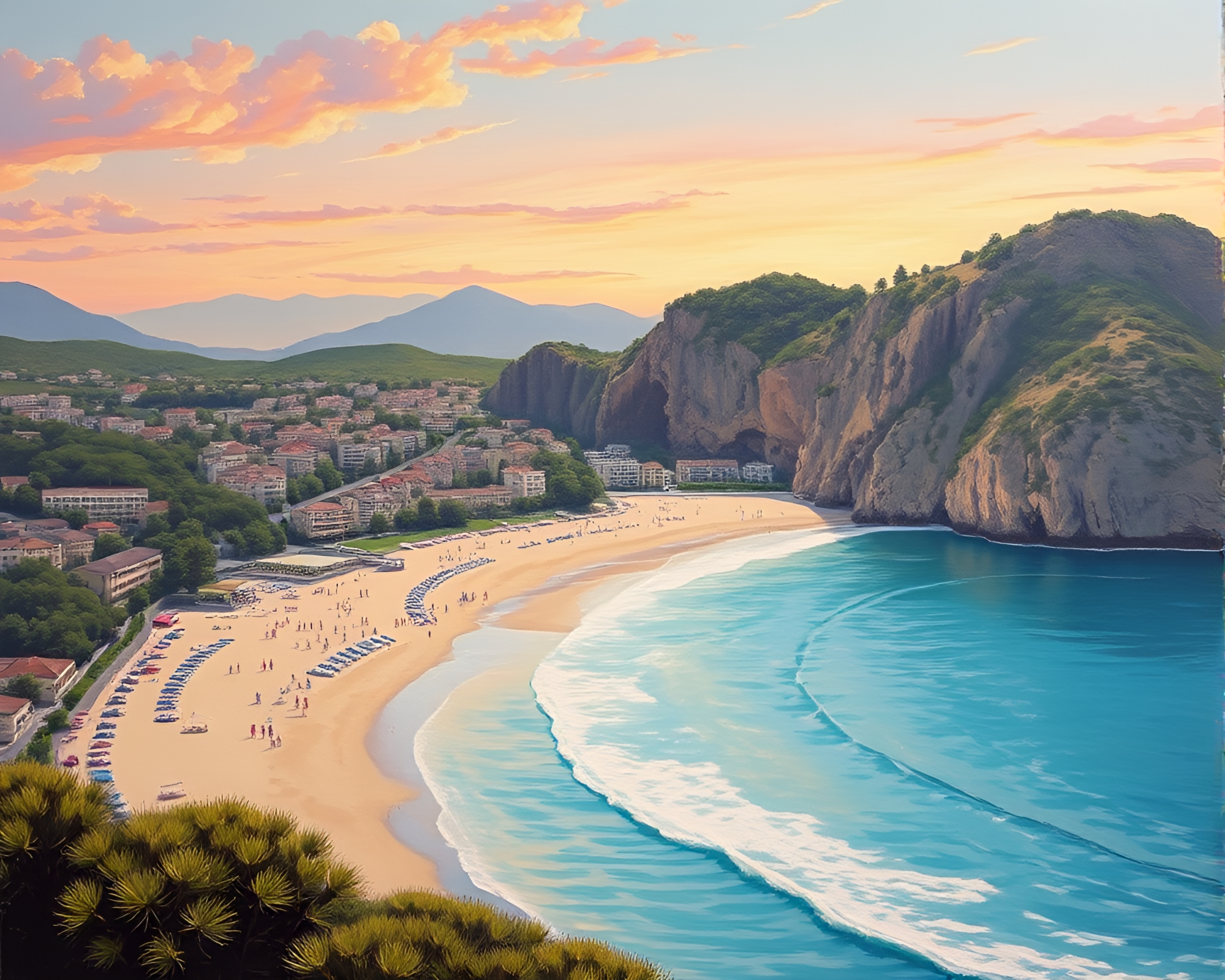 Retro Beachscape: Panoramic Summer Scanned Canvas Artwork – free AI stock image