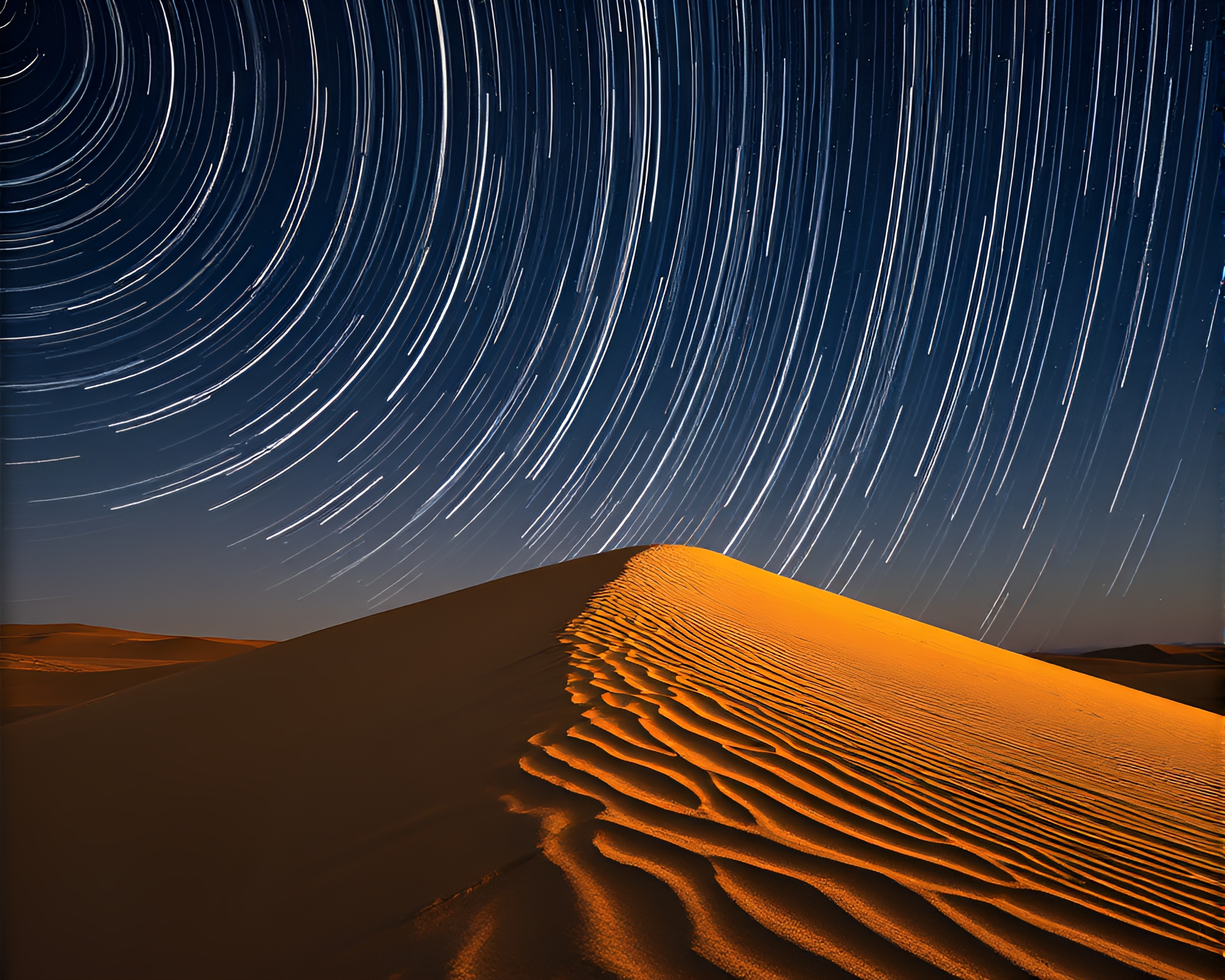 Mesmerizing Star Trails Over Silhouetted Sand Dune – free AI stock image
