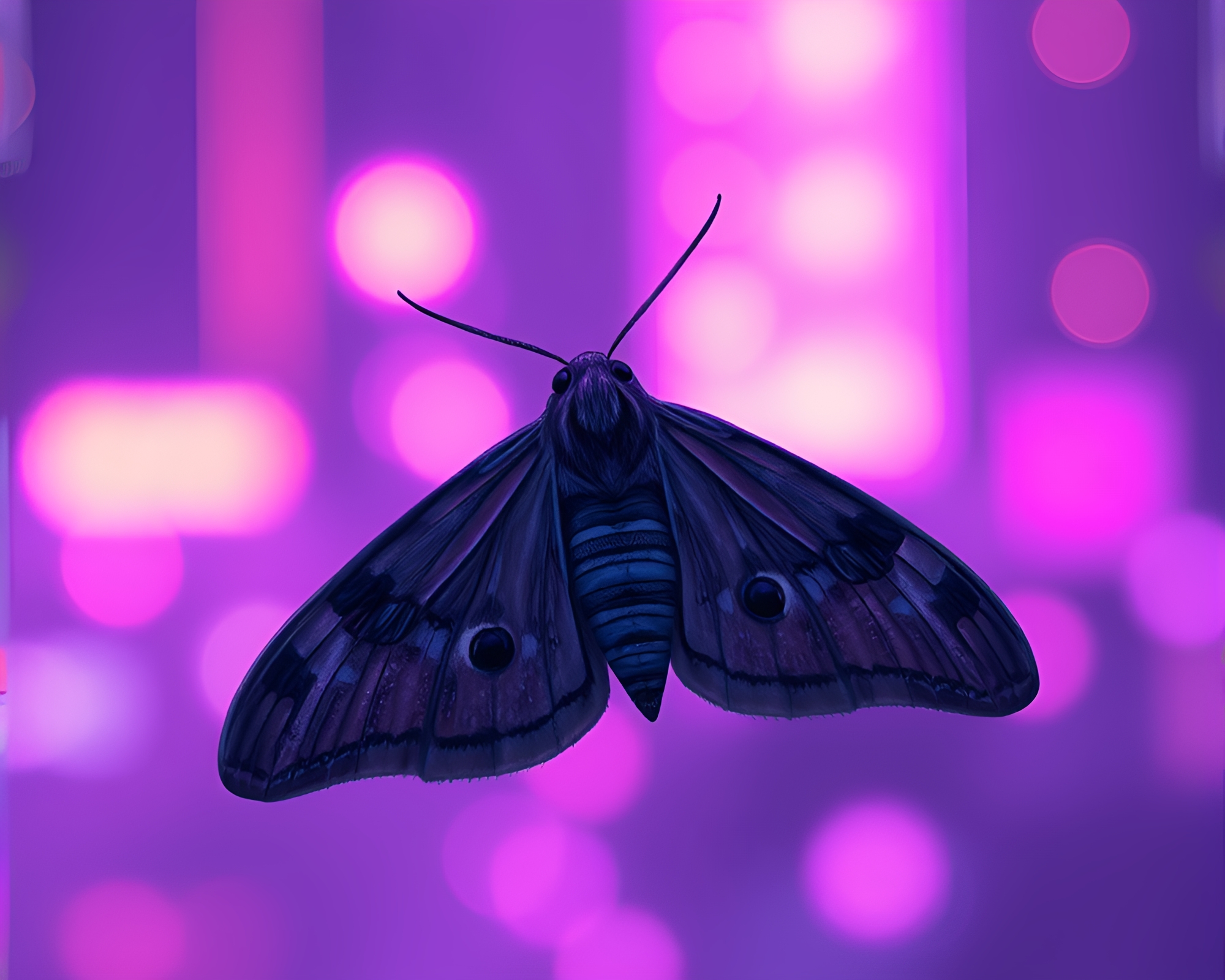 Twilight Cyberpunk Moth in Shallow Depth of Field – free AI stock image