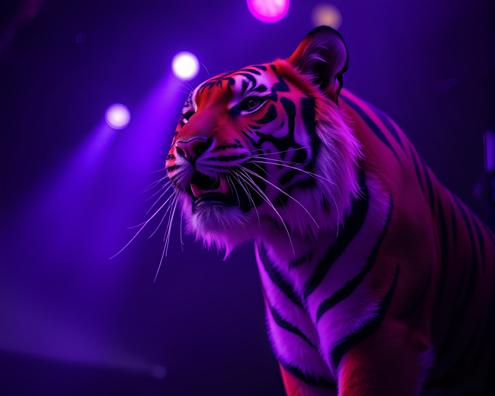 Majestic Tiger on UV Stage – free AI stock image