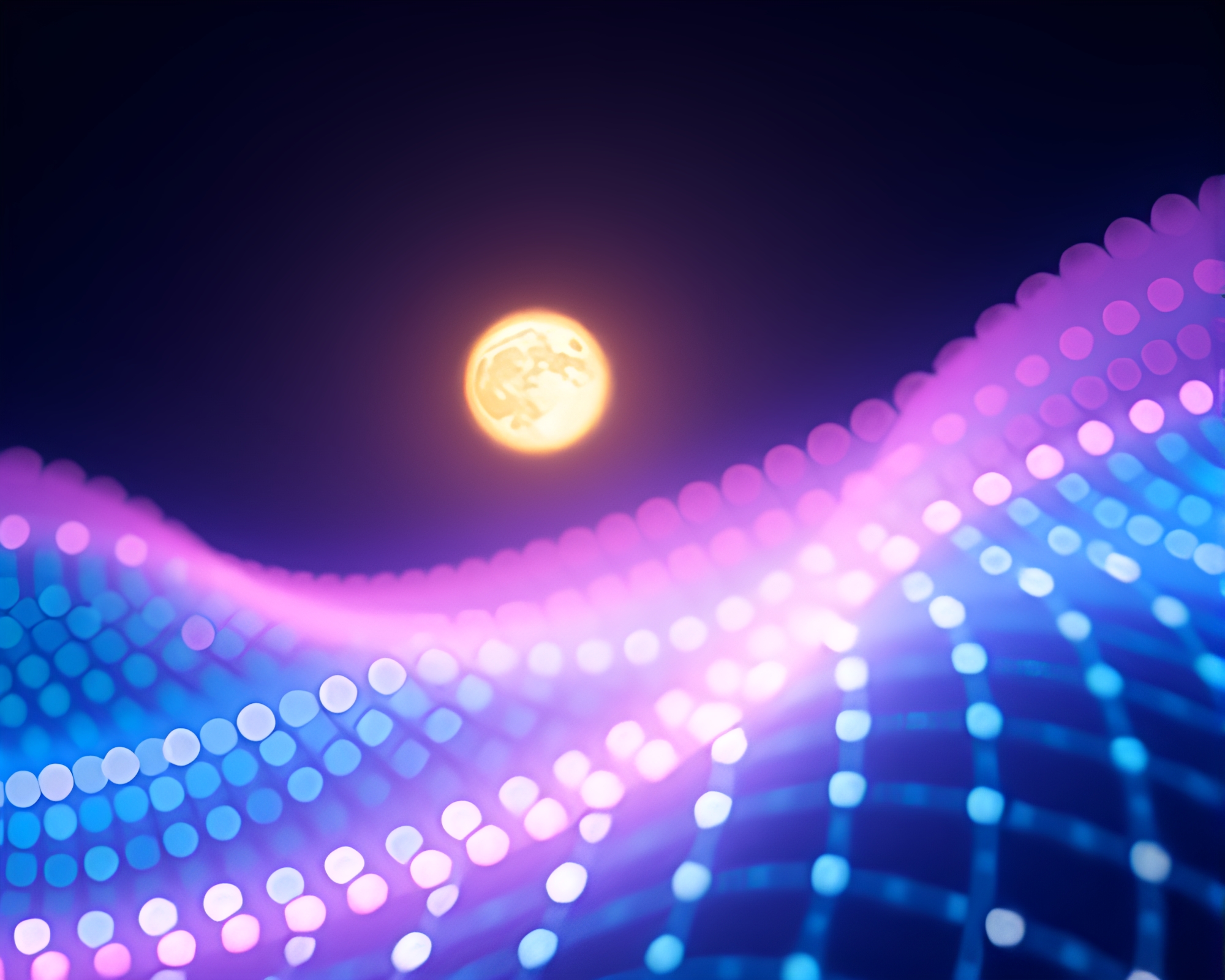 Retro Wave Grid Neon Moonlit Night Art – free AI stock image