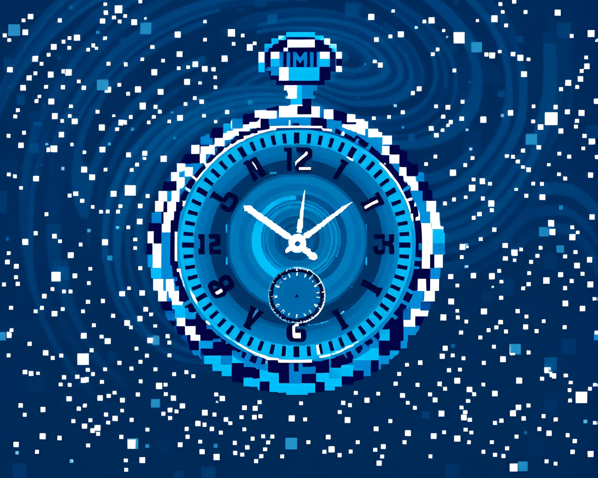 8-Bit Pocket Watch Mosaic in Milky Way – free AI stock image