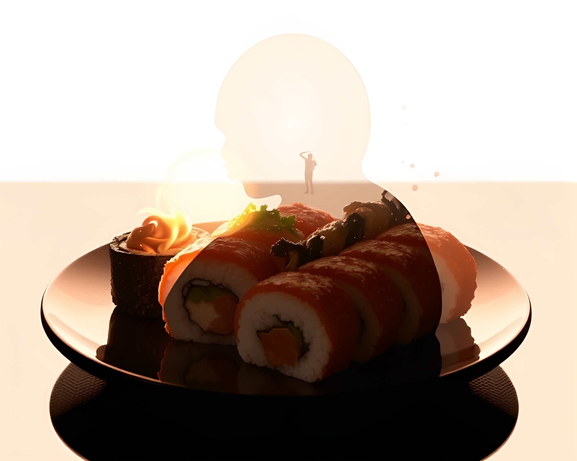 Sushi Platter Double Exposure Silhouette Illustration – free AI stock image