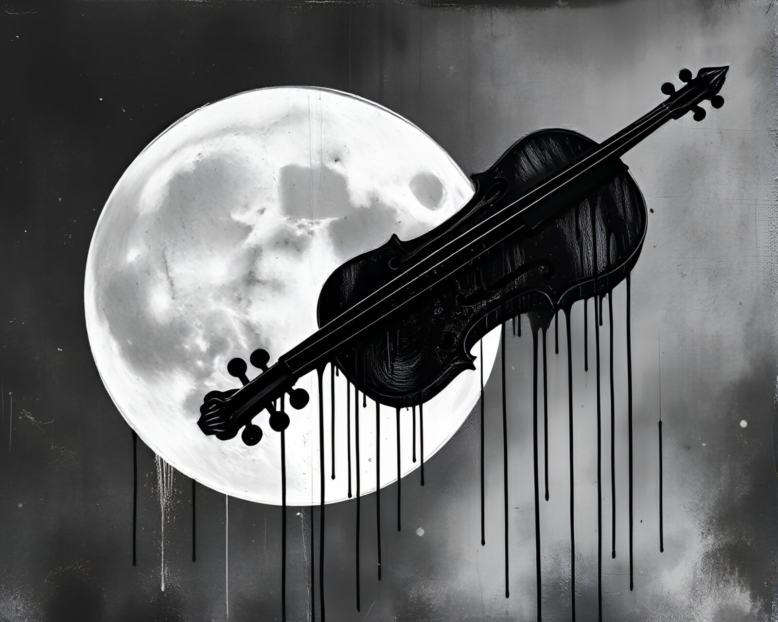 Wooden violin under moonlight with grainy spray paint texture