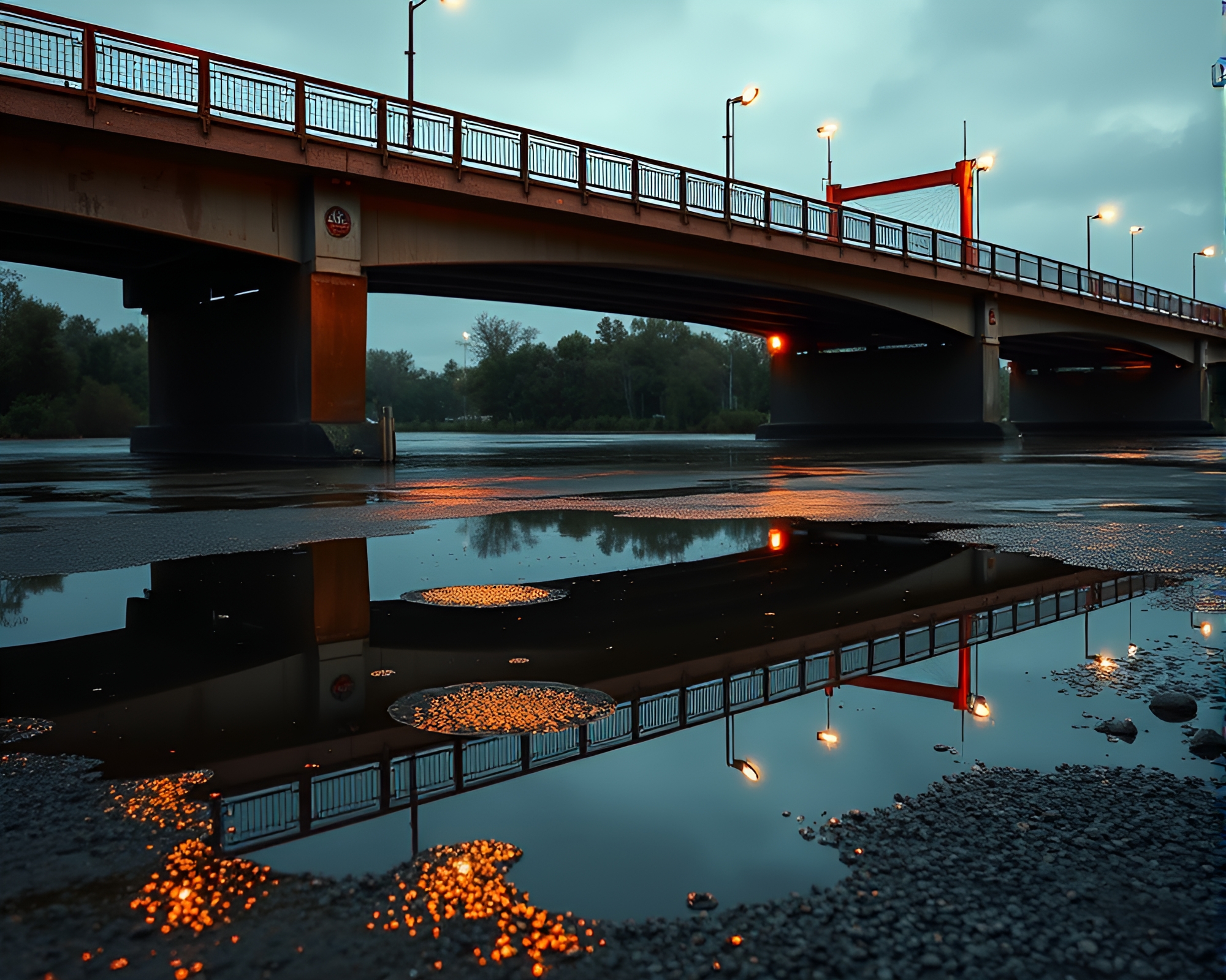 Bridge Reflection in Dramatic Spotlight – free AI stock image