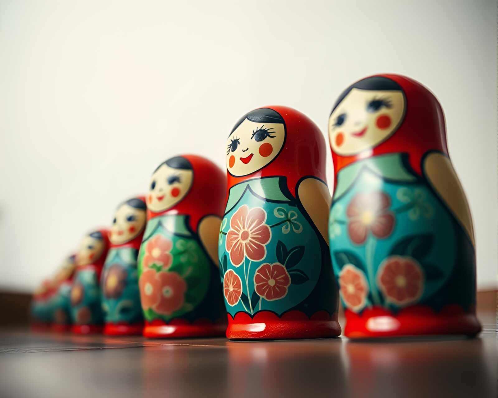 Enchanting stop-motion animation of Matryoshka doll from low perspective
