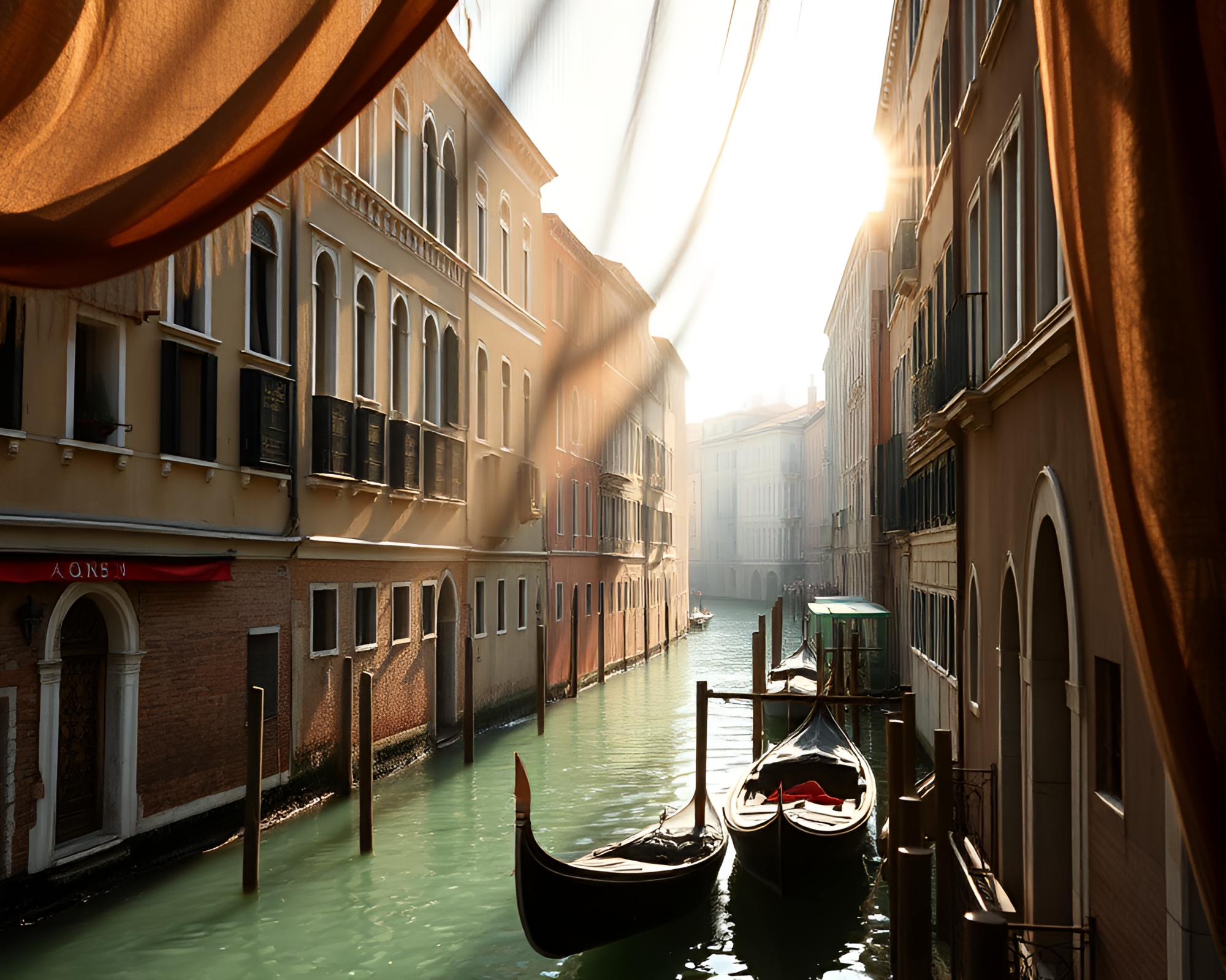 Sunlit Venetian Canal: Fabric Folds in Cel Shading – free AI stock image